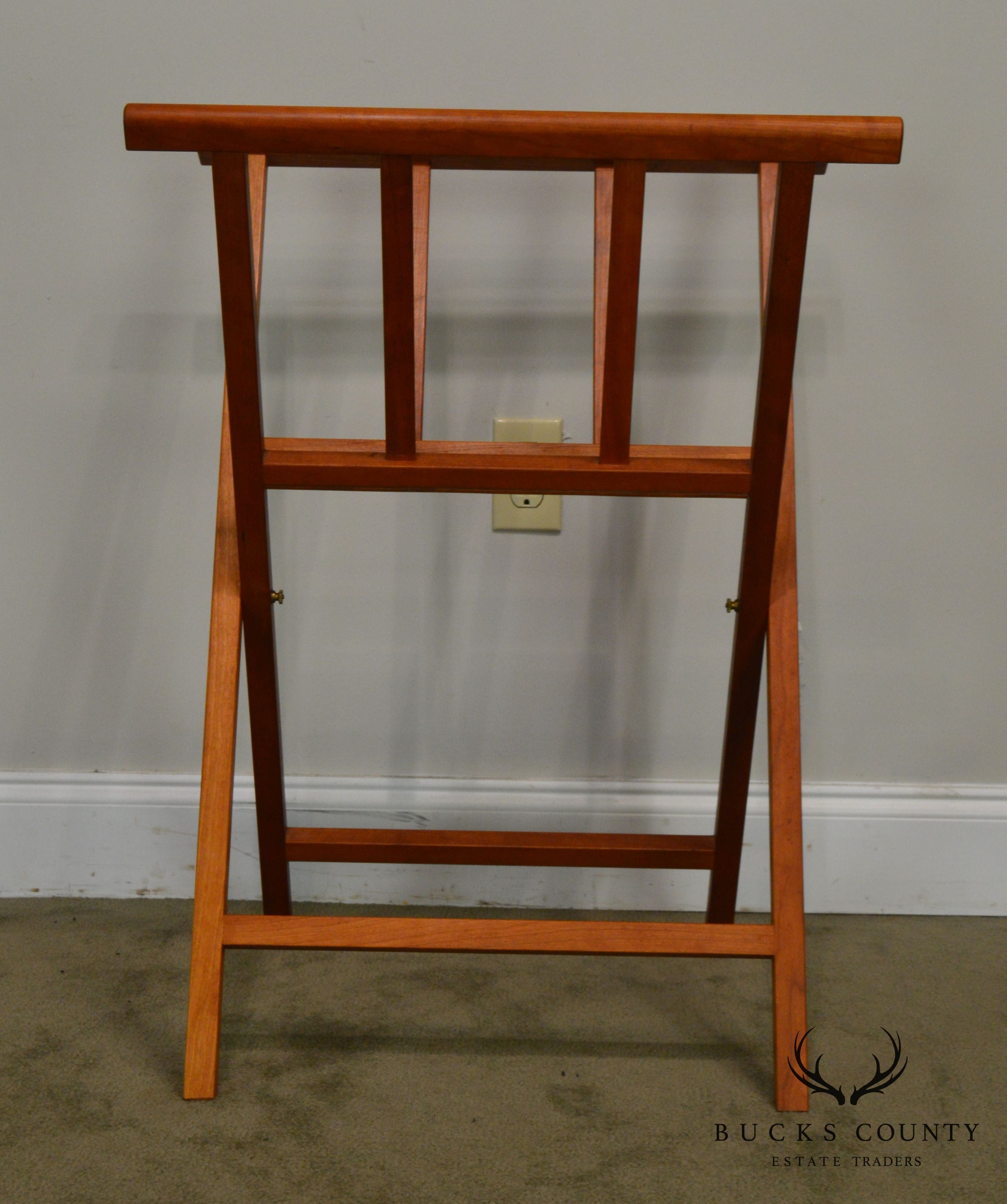 Danish Modern Style Pair Teak & Leather Folding Stands