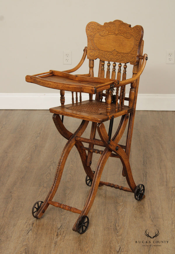 Antique Victorian Oak Combination High Chair
