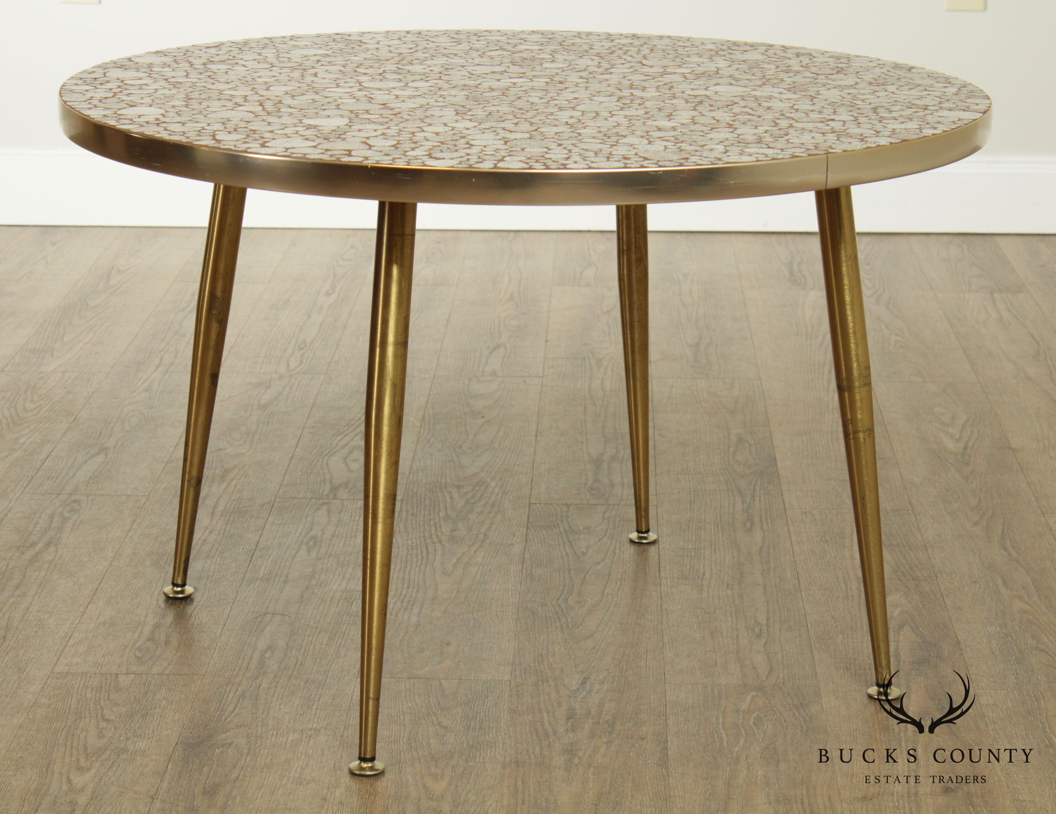 Mid-Century Modern Round Brass Faux Stone Coffee Table