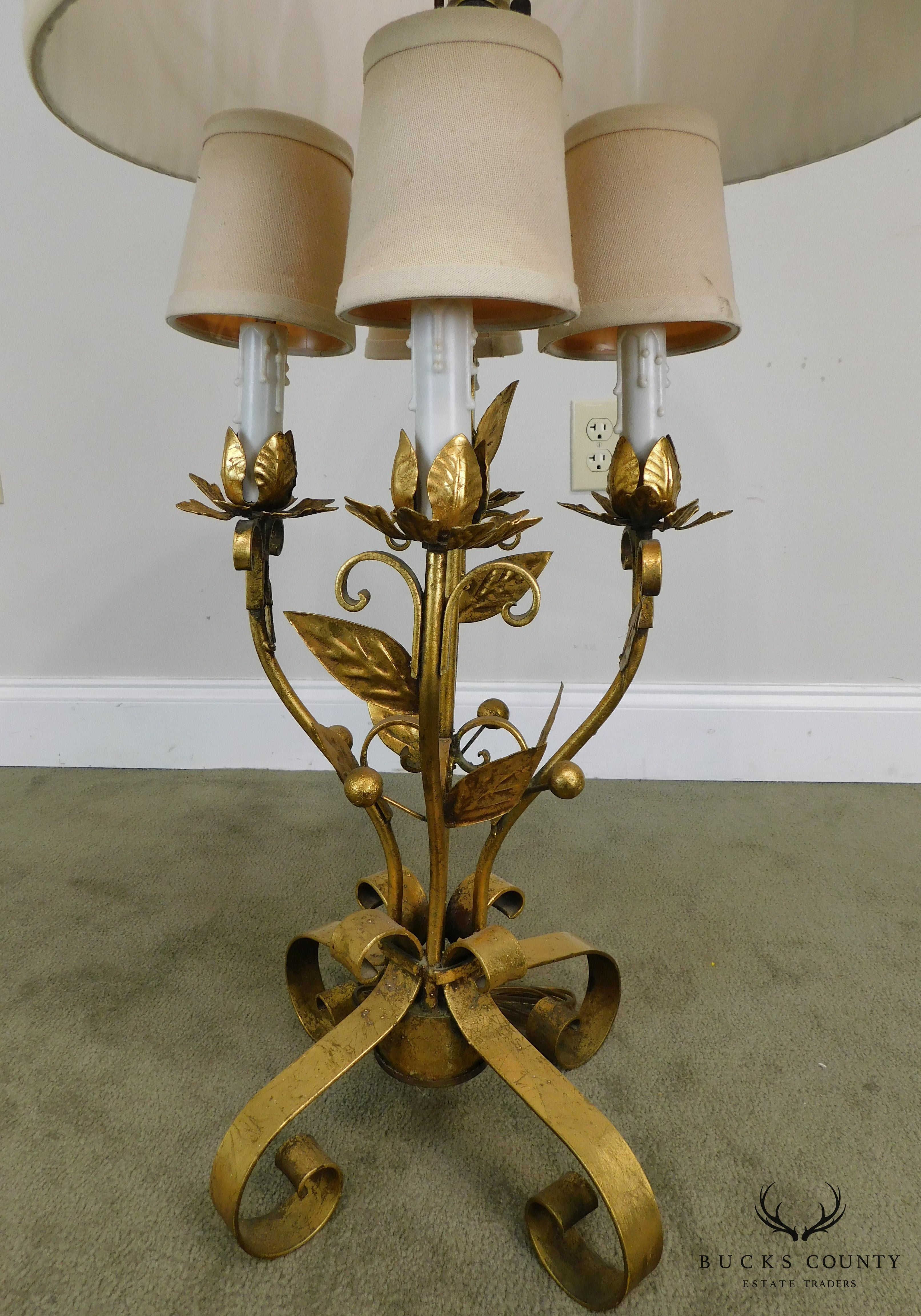 Italian Gilt Metal Candelabra Lamp