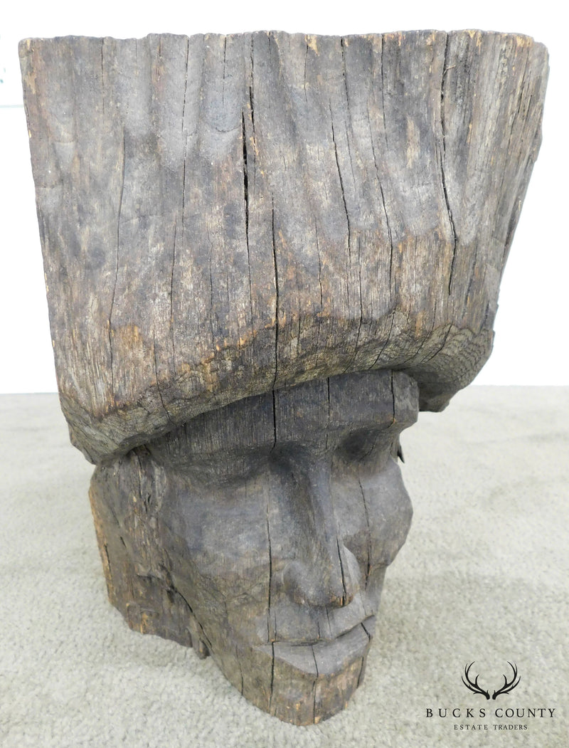 Hand Carved Wooden Face Tribol Sculpture