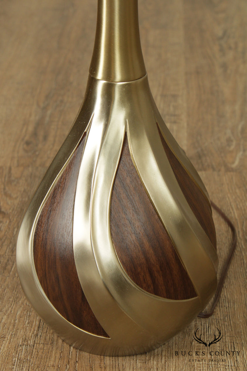 Stiffel Tony Paul Style Mid Century Modern Walnut, Brass Table Lamp