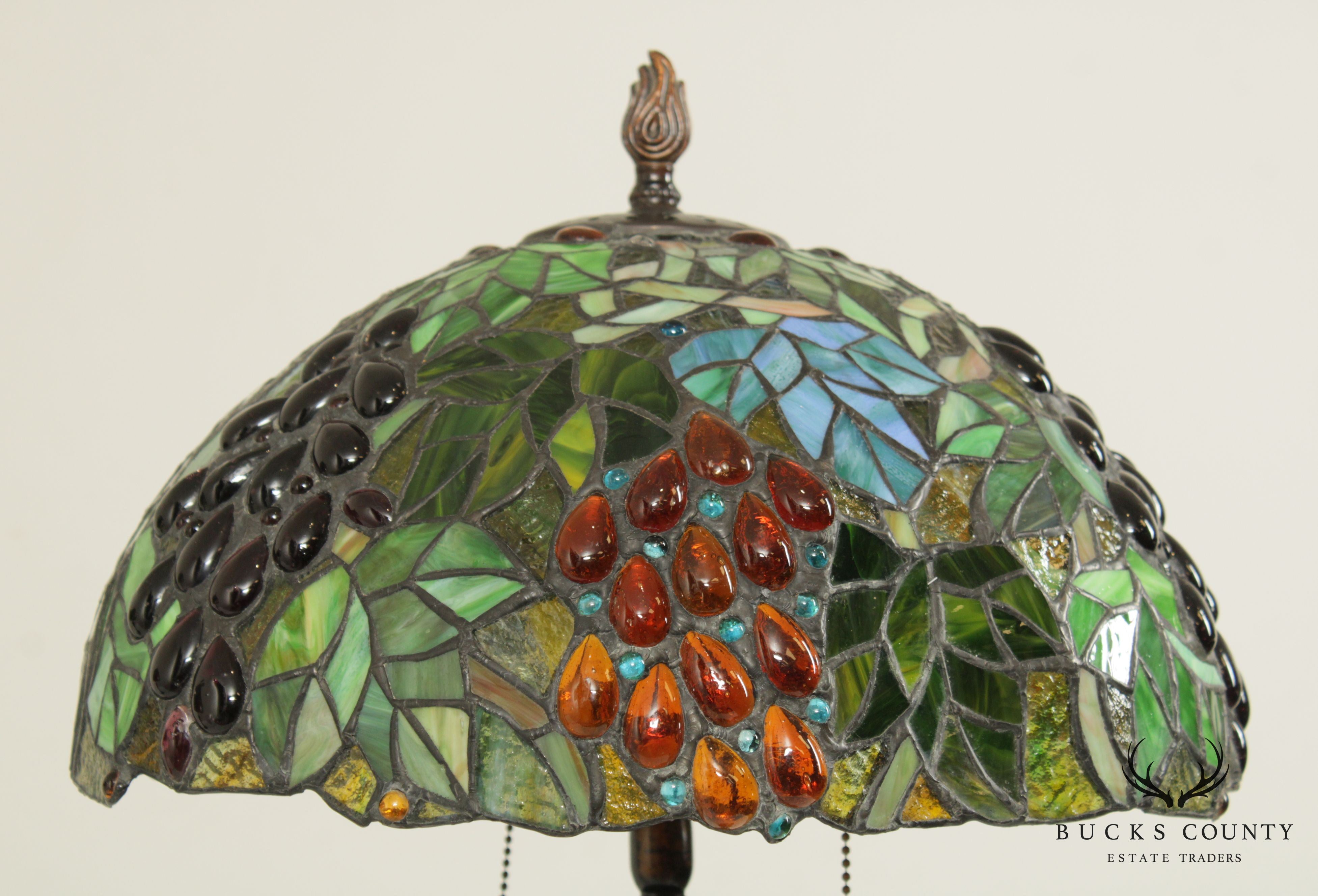 Art Nouveau Style Foliage Table Lamps with Art Glass Shades