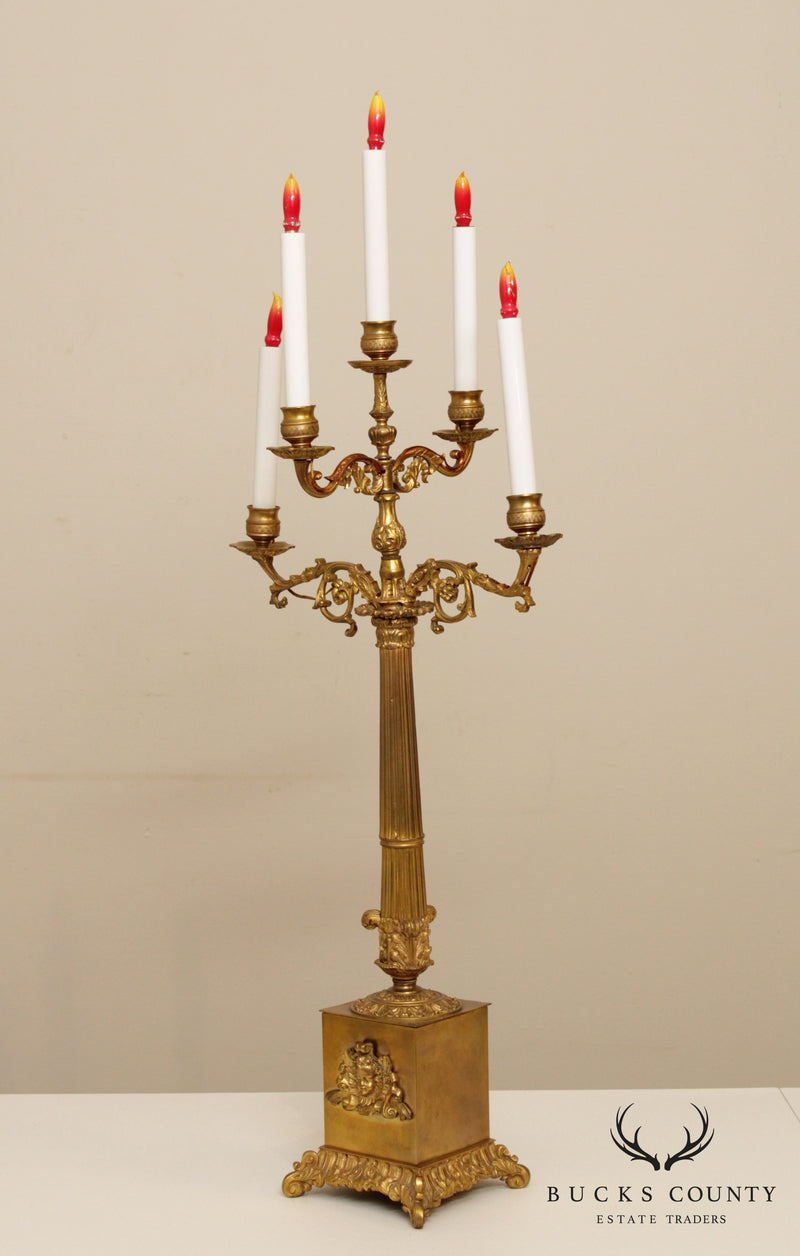 Quality Vintage French Bronze Candelabra Table Lamp