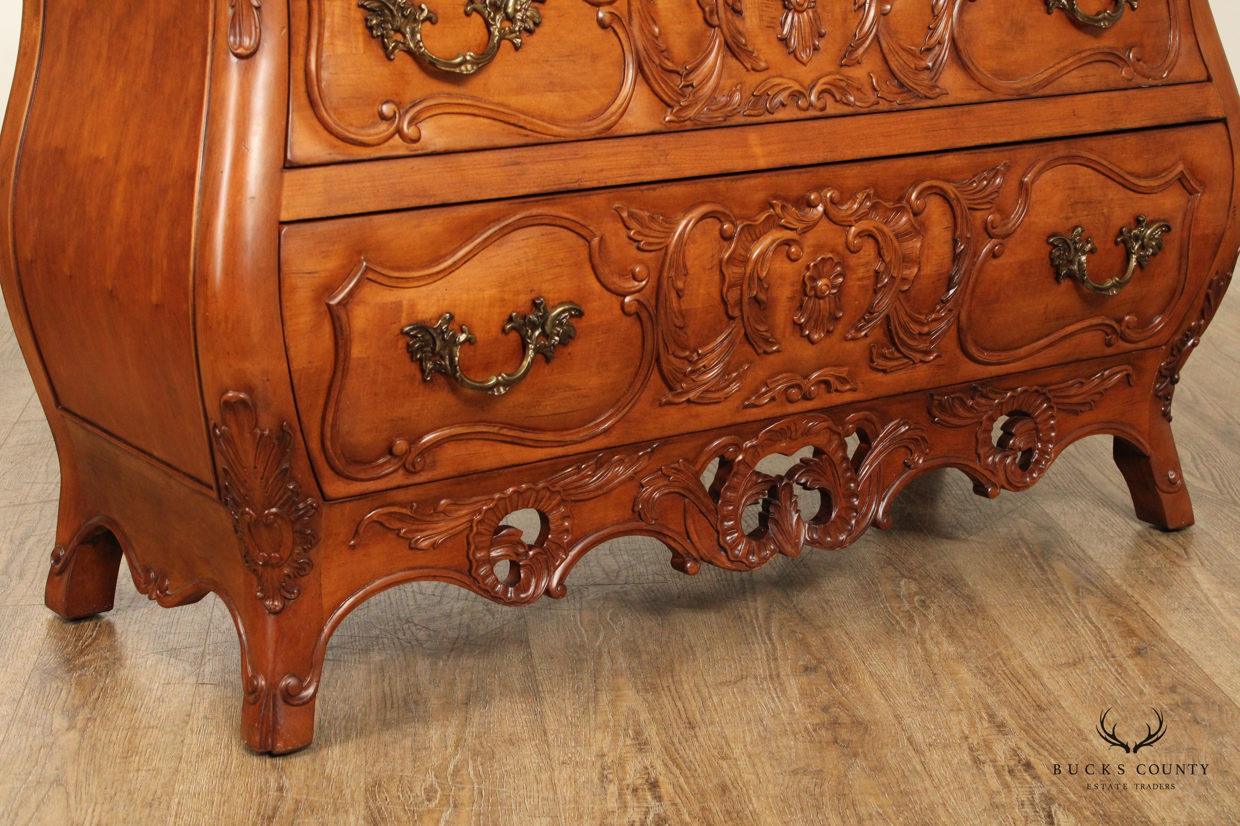 Century Furniture 'Coeur de France' Pair of Carved Cherry Bombe Chests