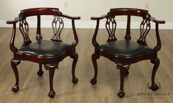 Hancock & Moore Chippendale Style Pair Mahogany Ball & Claw Corner Chairs