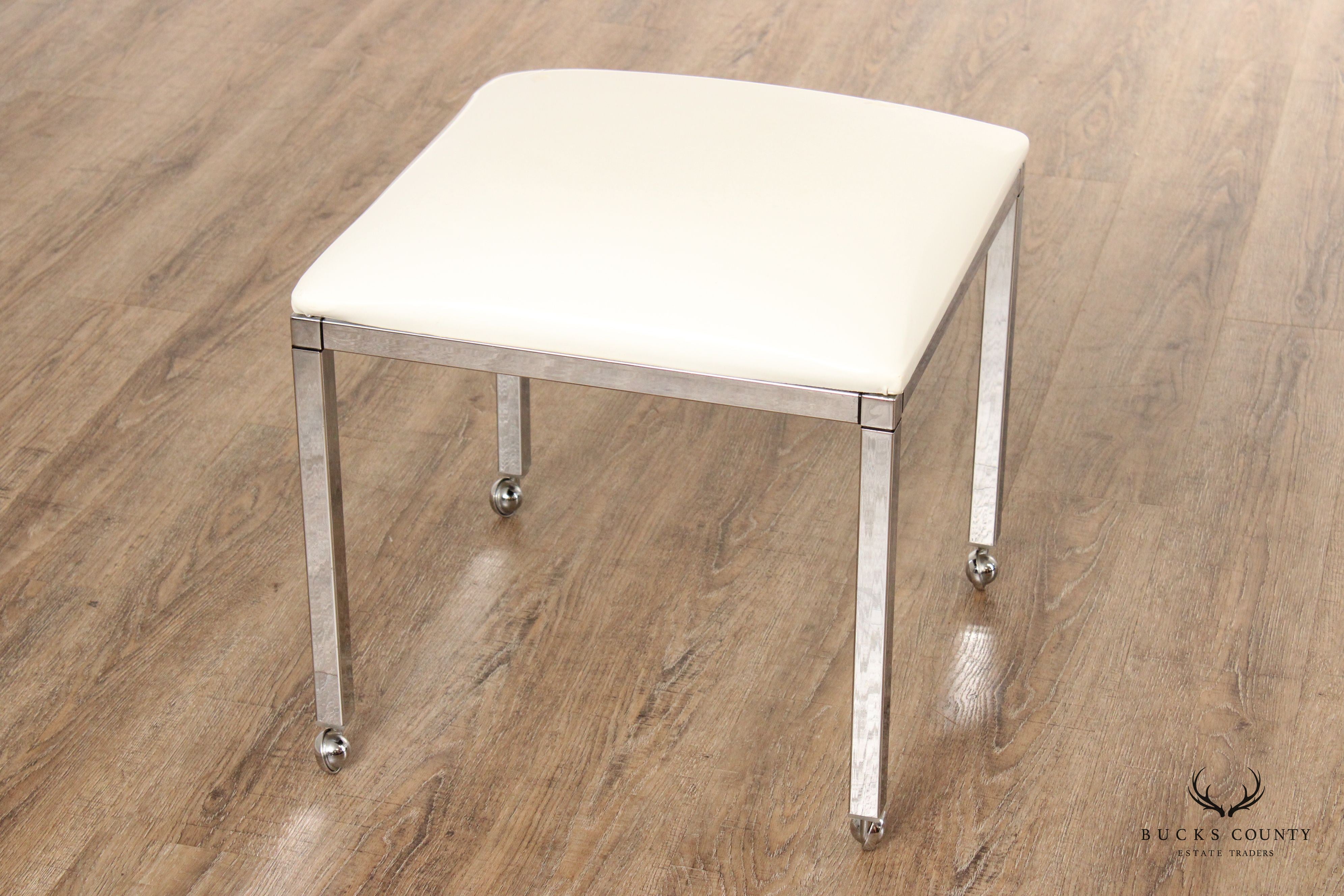 Vintage Postmodern Style Pair Chrome and Vinyl Stools