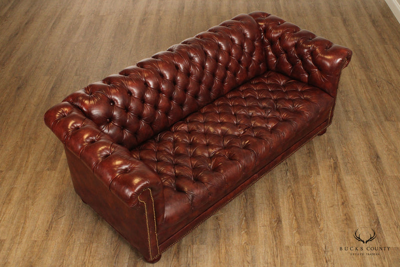 English Traditional Tufted Leather Chesterfield Style Sofa