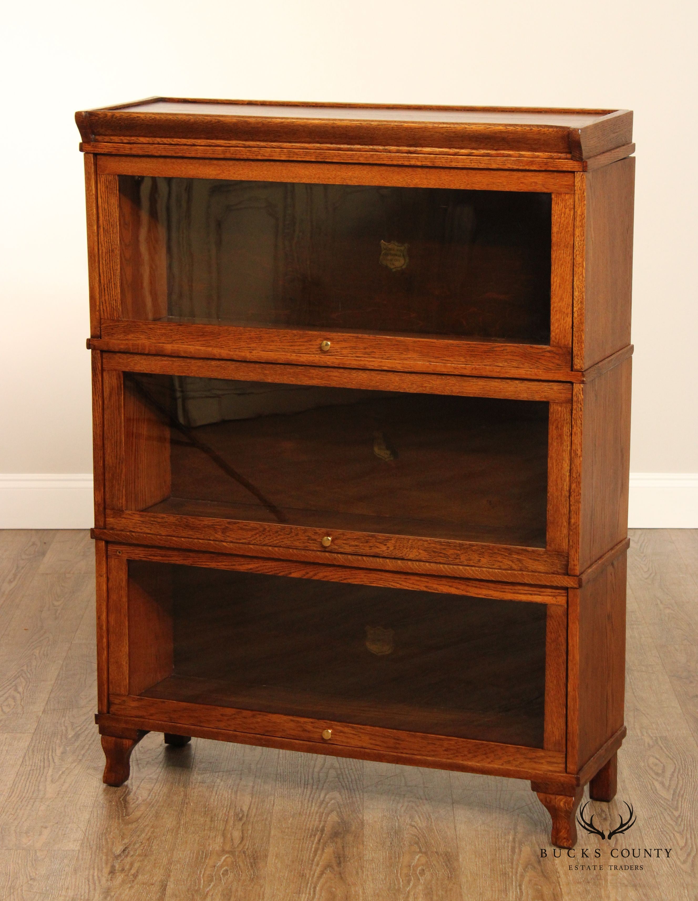 Antique Nicholson Three Stack Oak Barrister Bookcase