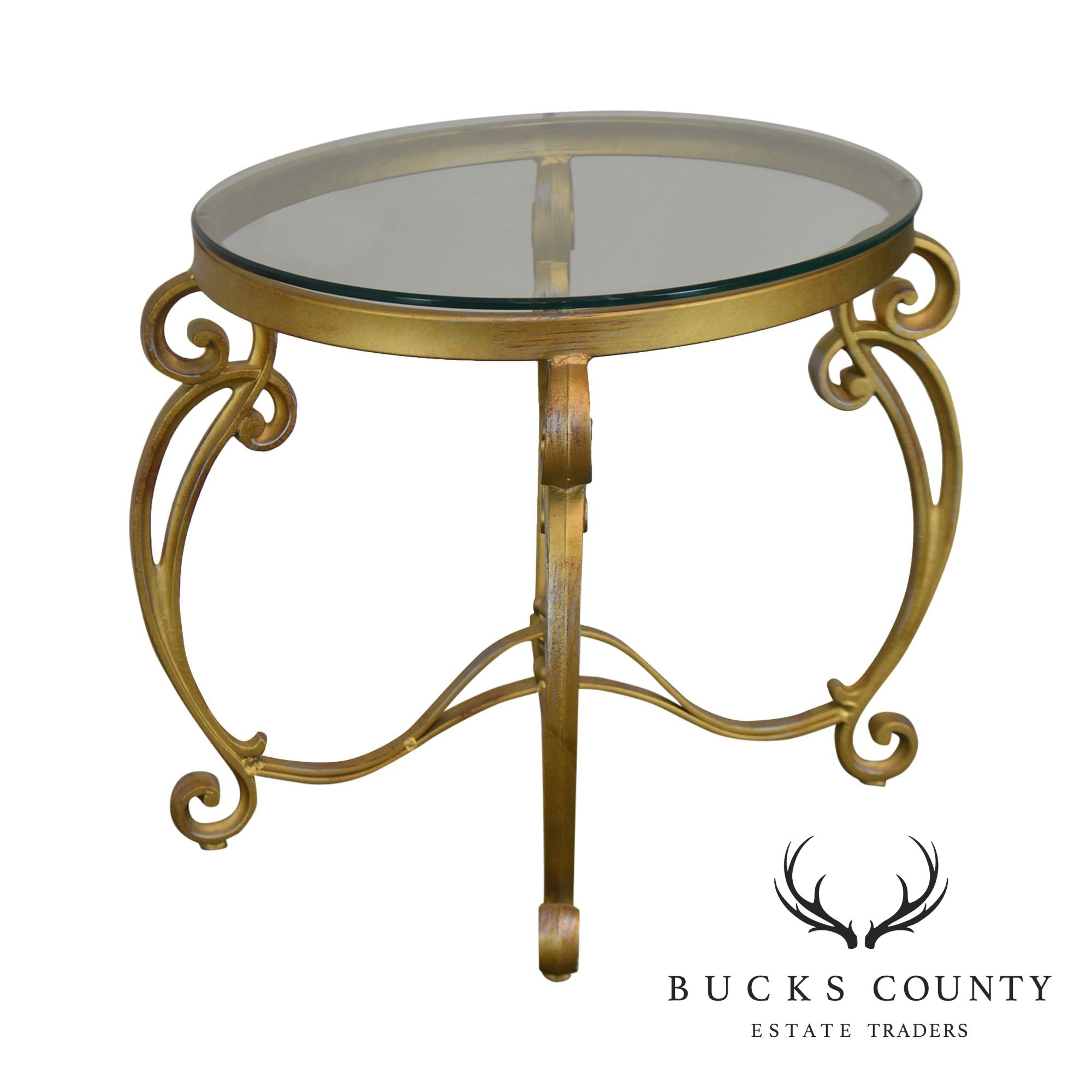 Rococo Style Gilt Metal Scrolled Base Glass Top Side Table