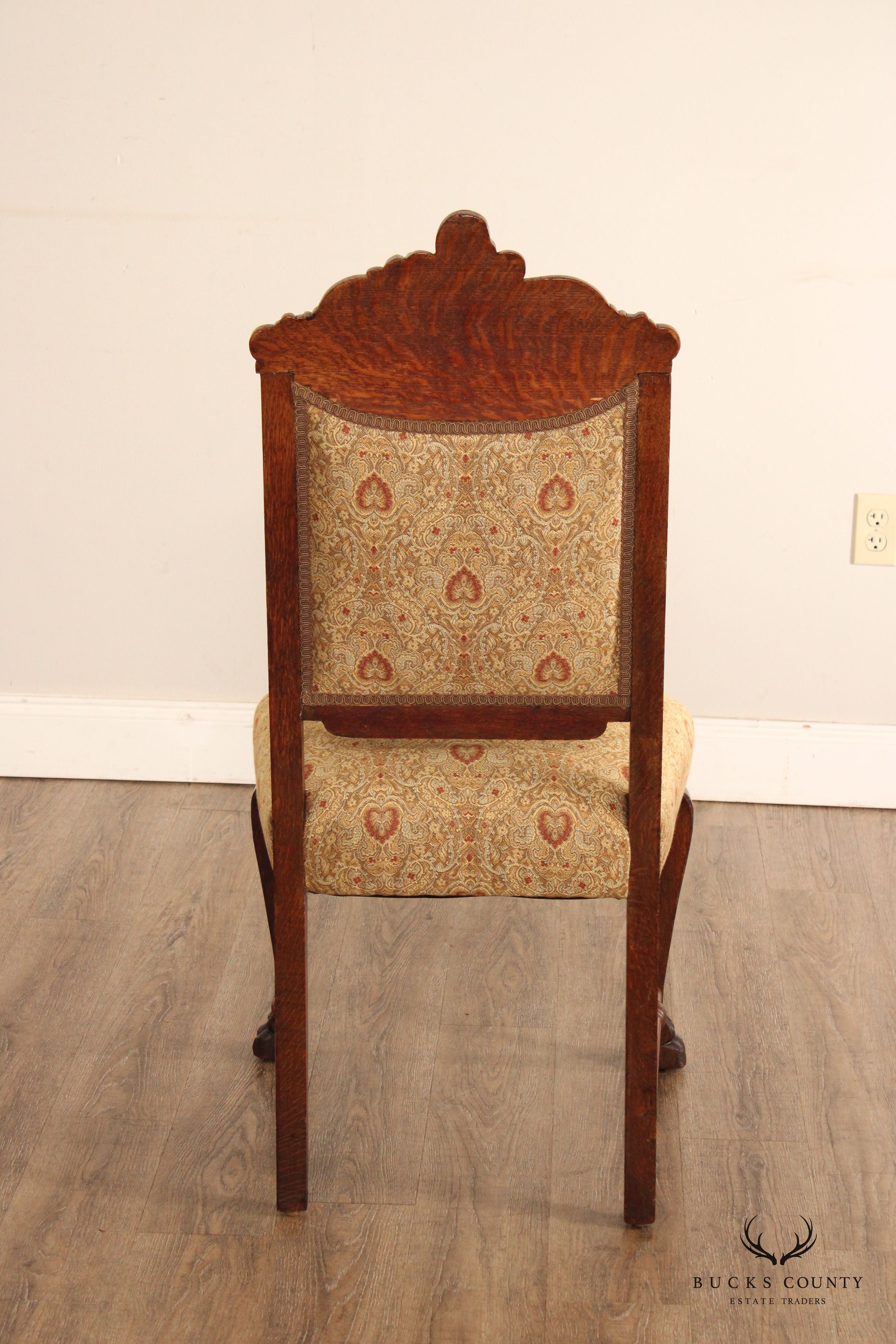 Antique Victorian Renaissance Revival Carved Oak Side Chair