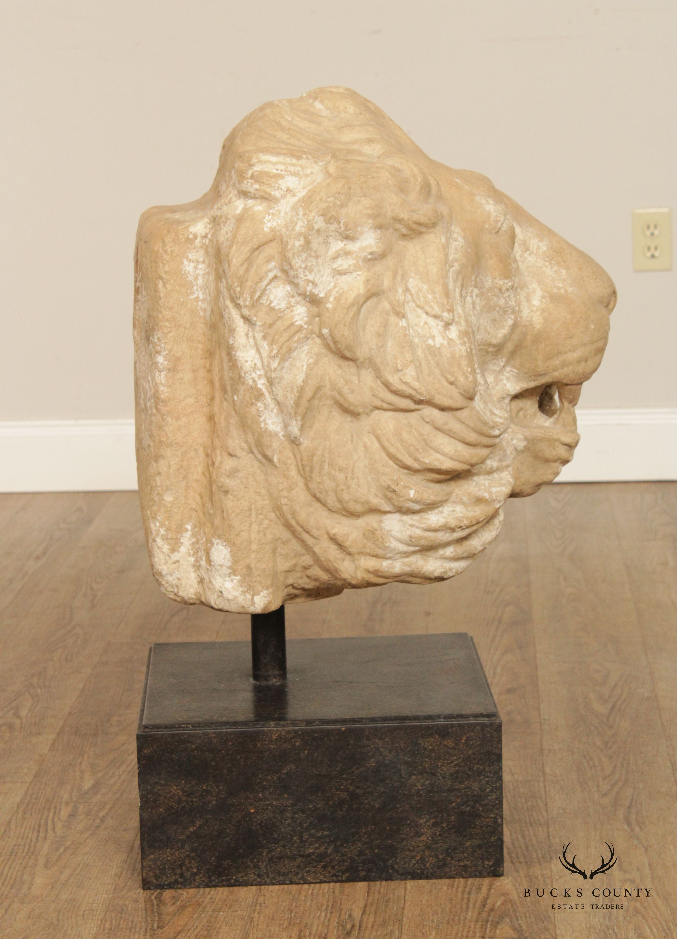 Lion Mask Casted Stone Architectural Detail Sculpture