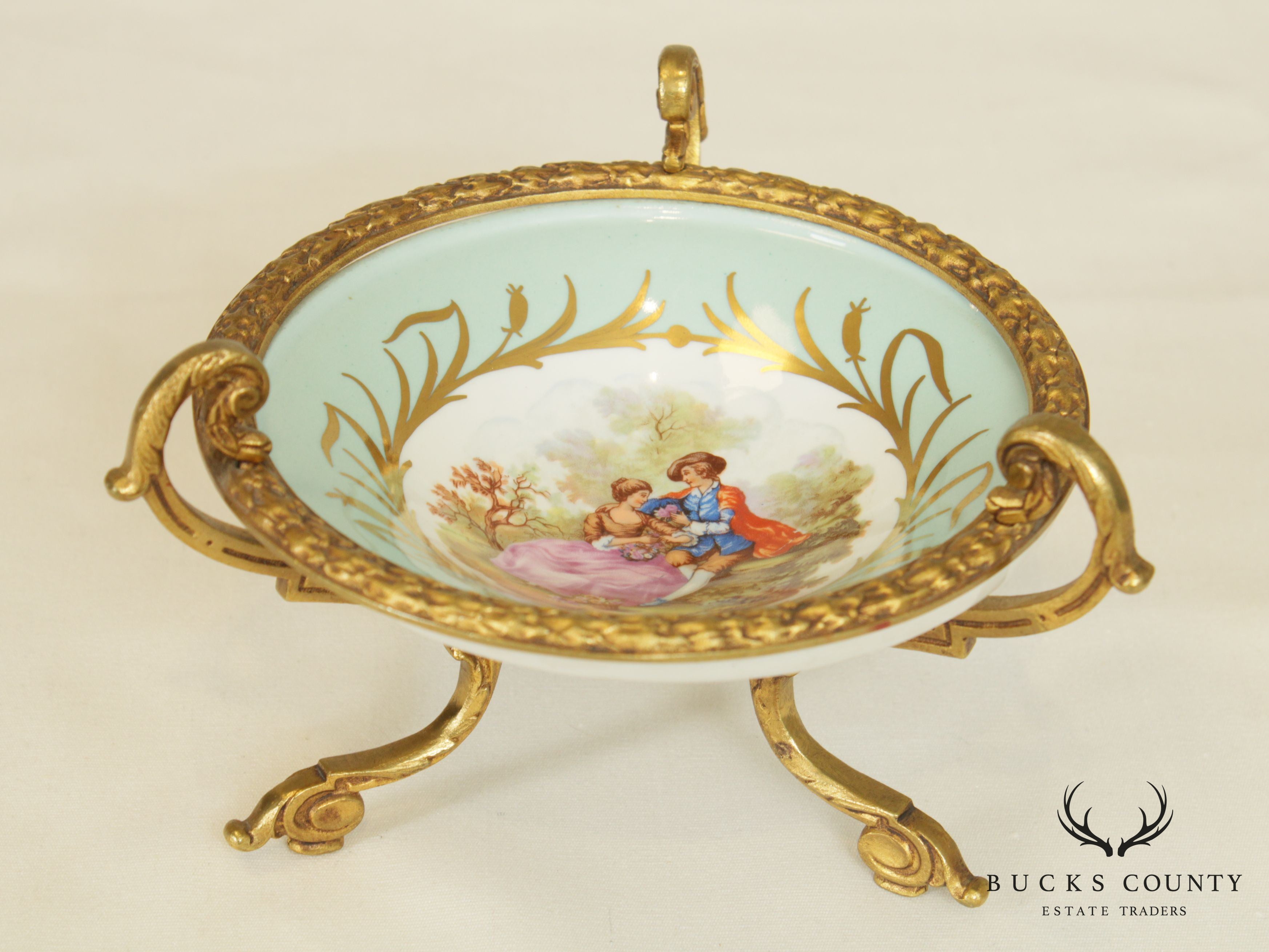 Sèvres Porcelain French Empire Compote on Gilded Bronze Footed Stand, Frangonard