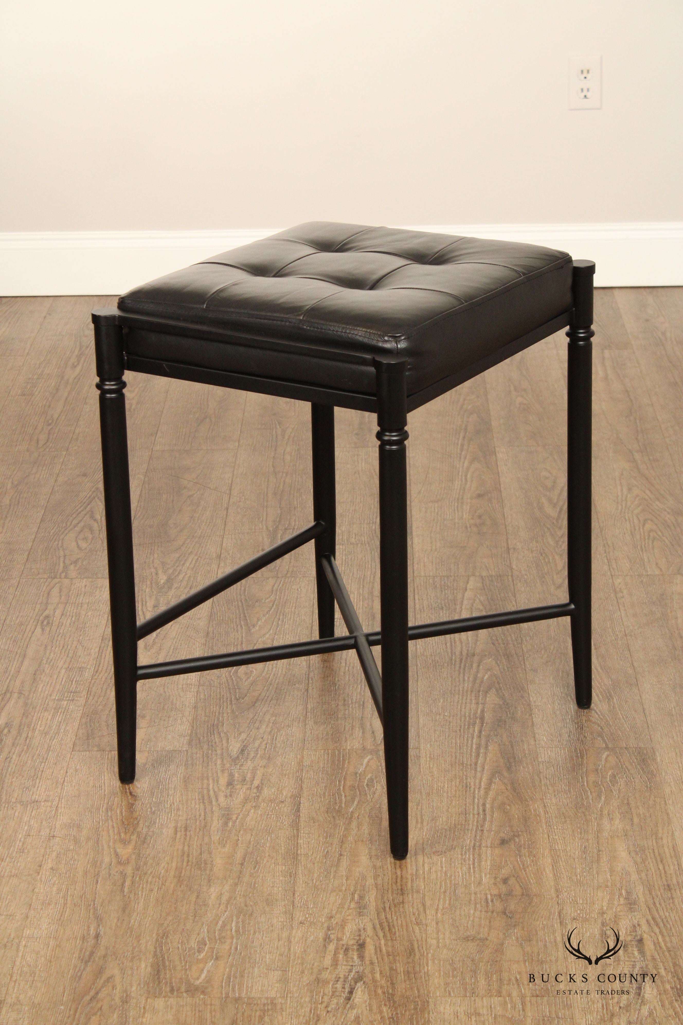 Frontgate Traditional Pair Of Metal and Tufted Leather Counter Stools