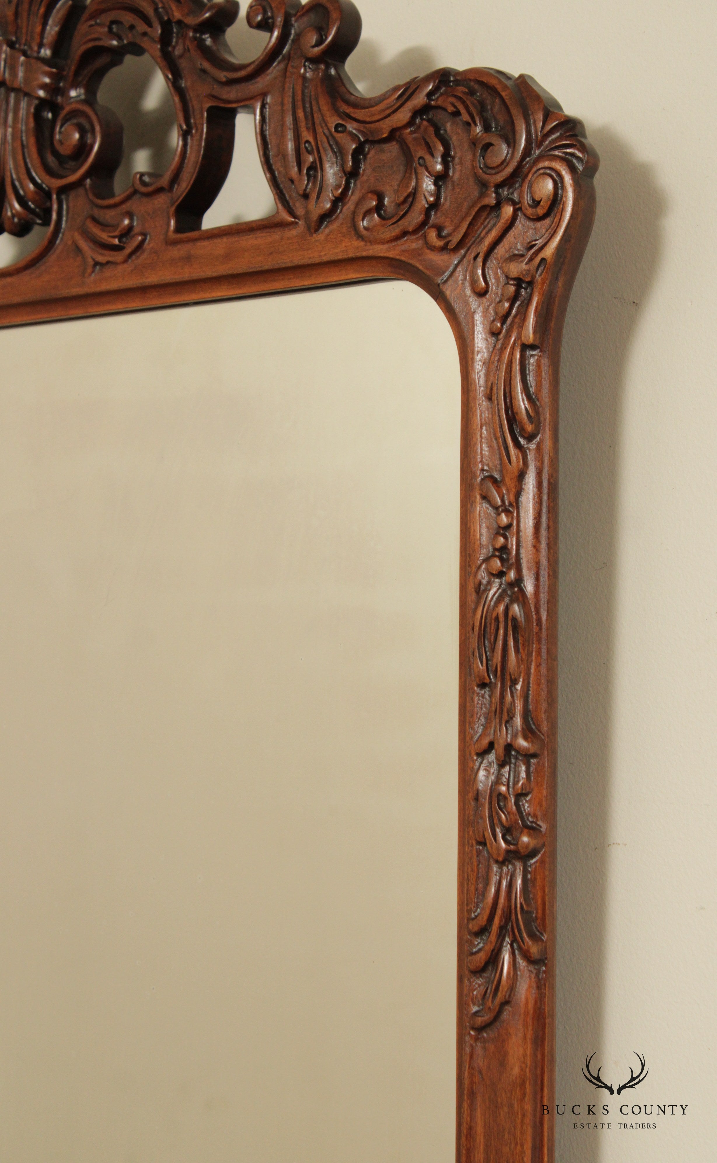 1940s Vintage French Style Carved Mahogany Wall Mirror (A)