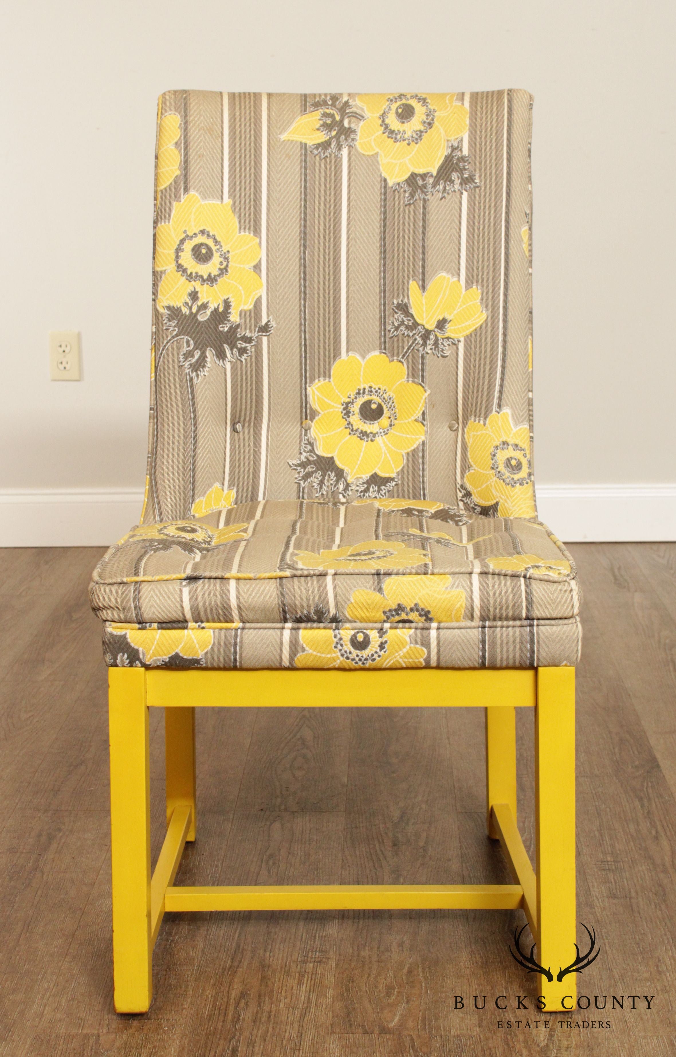 Dorothy Lerner Mid Century Yellow Frame Custom Upholstered Set 4 Dining Chairs