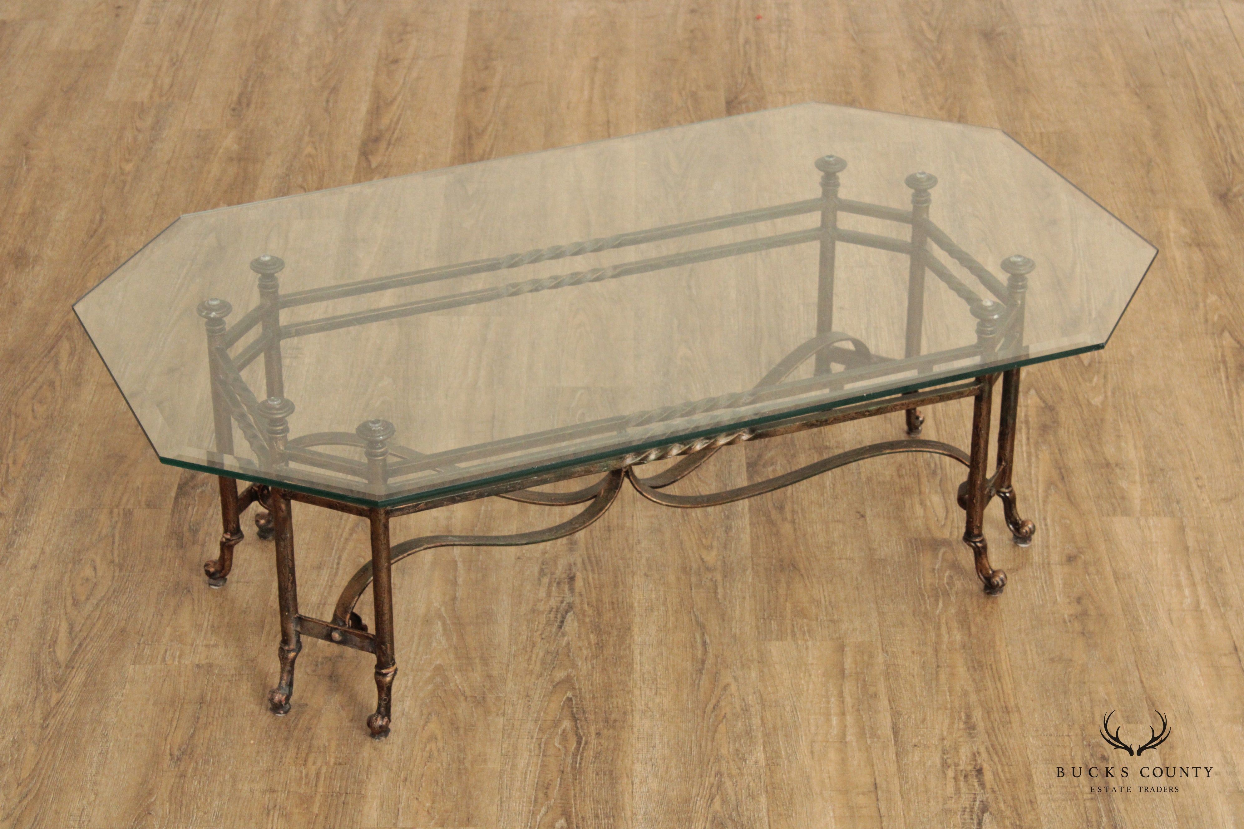 Regency Style Wrought Iron Glass Top Coffee Table