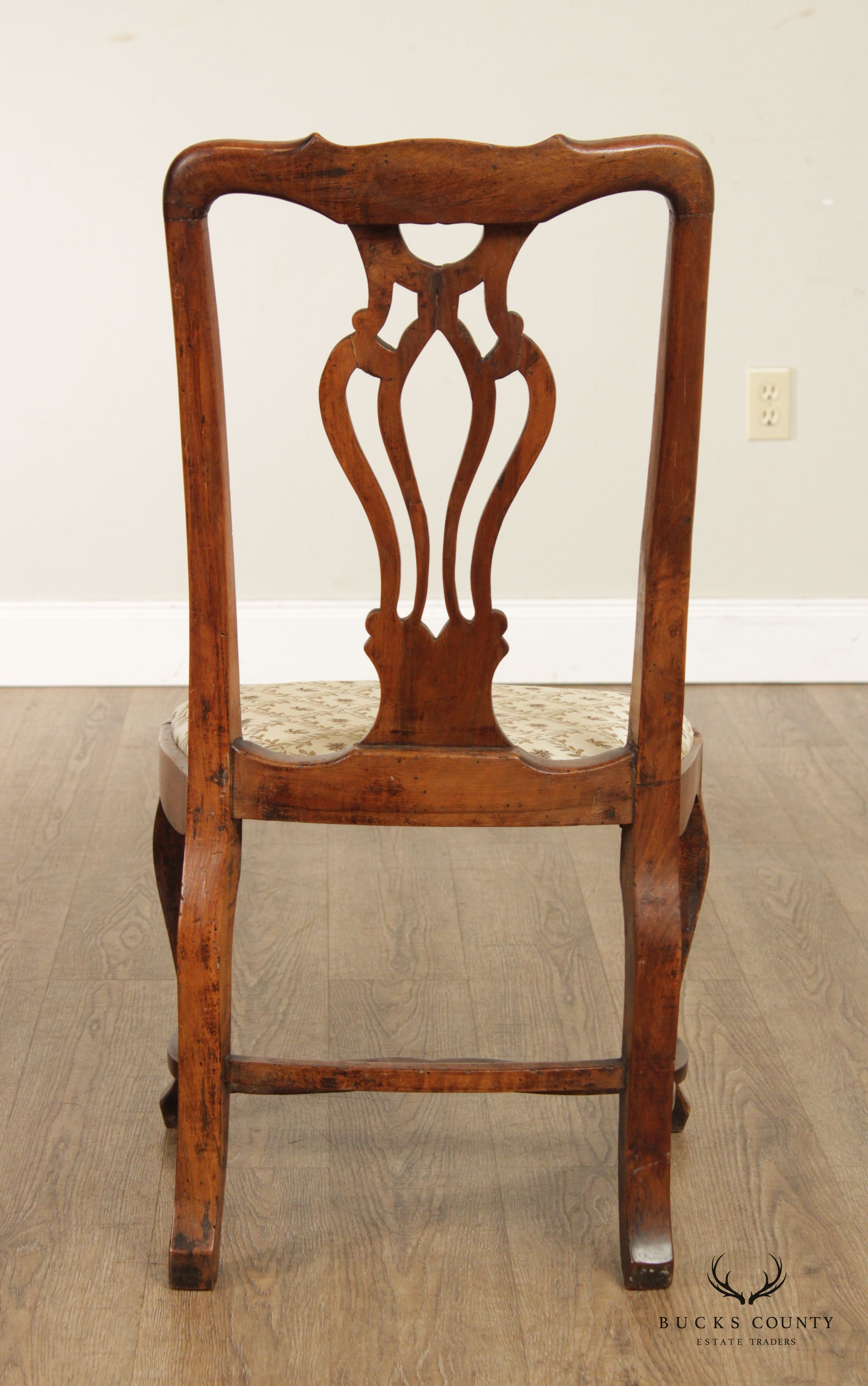 Antique Italian Provincial Style Pair of Walnut Side Chairs