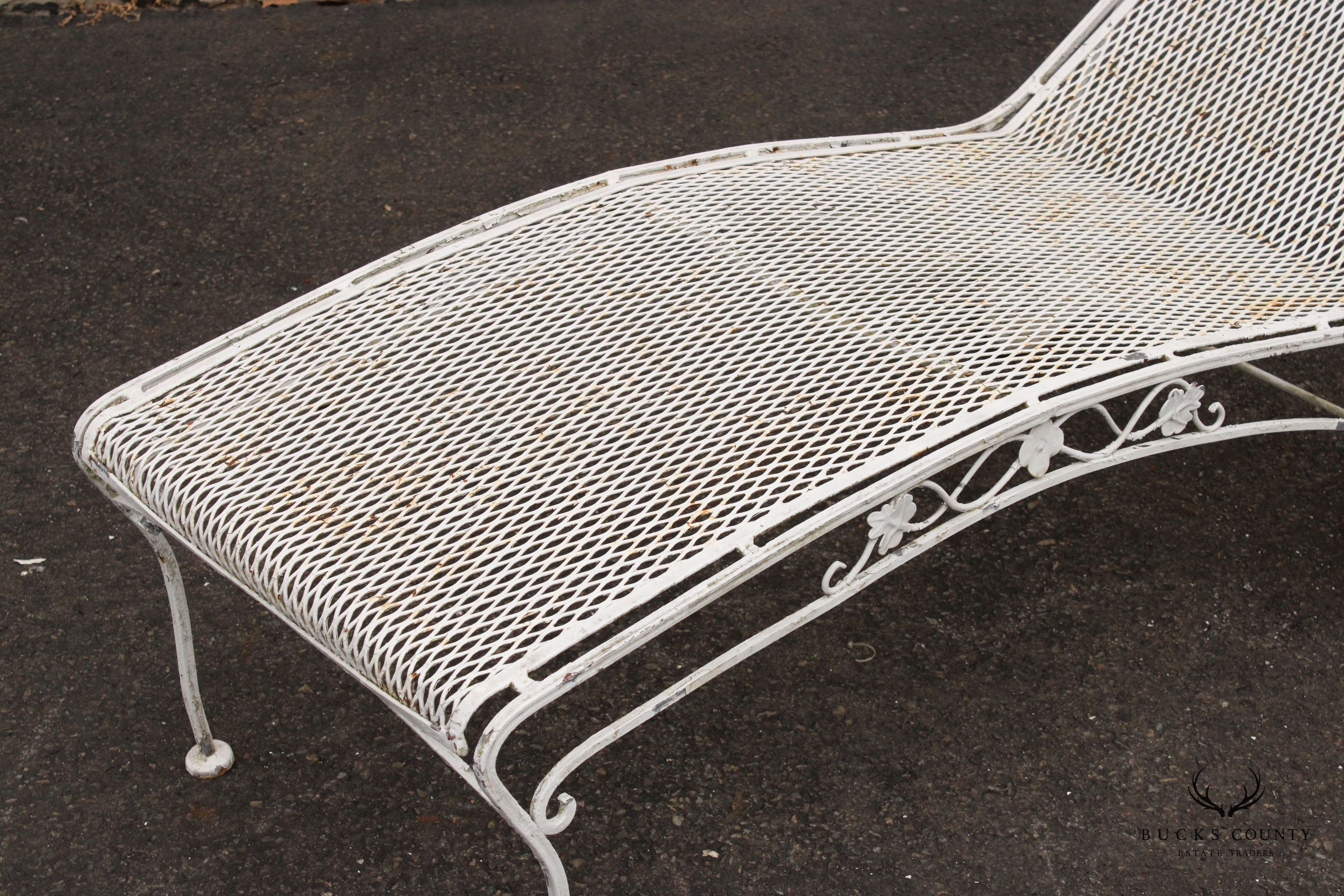 Vintage Rose Pattern Wrought Iron Garden Chaise Lounge