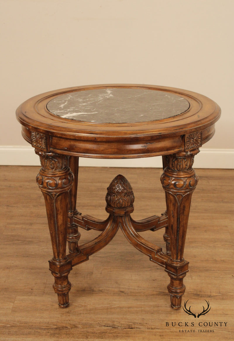 French Louis XVI Style Round Marble Top Side Table