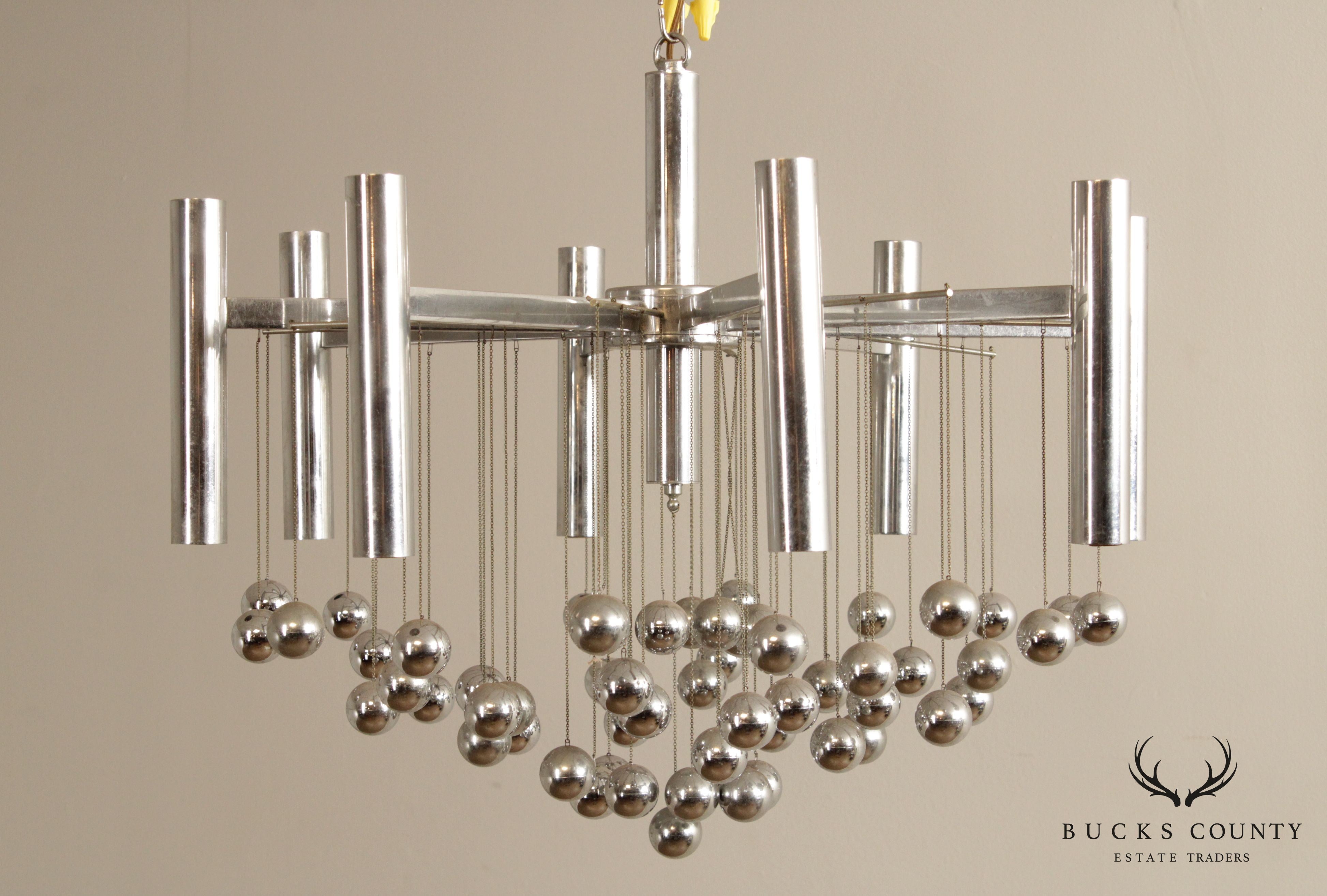 Italian Mid Century Modern 8-Light Chrome Chandelier