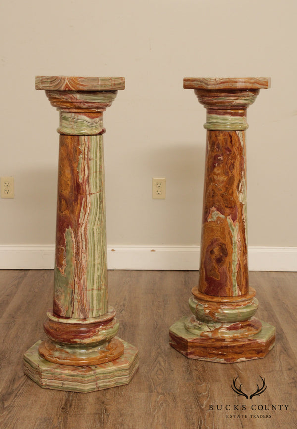 Neoclassical Style Pair Green Onyx Pedestals