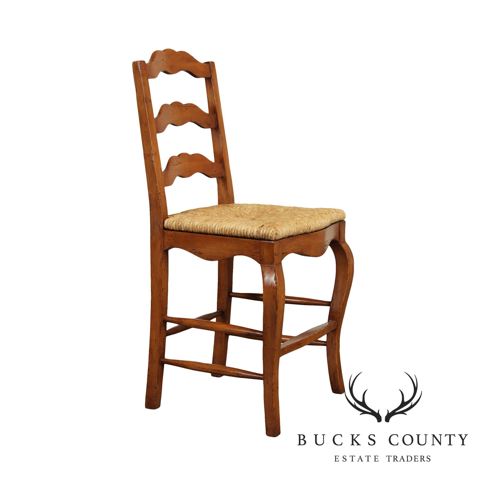 French Country Style Rush Seat Ladder Back Counter Stool