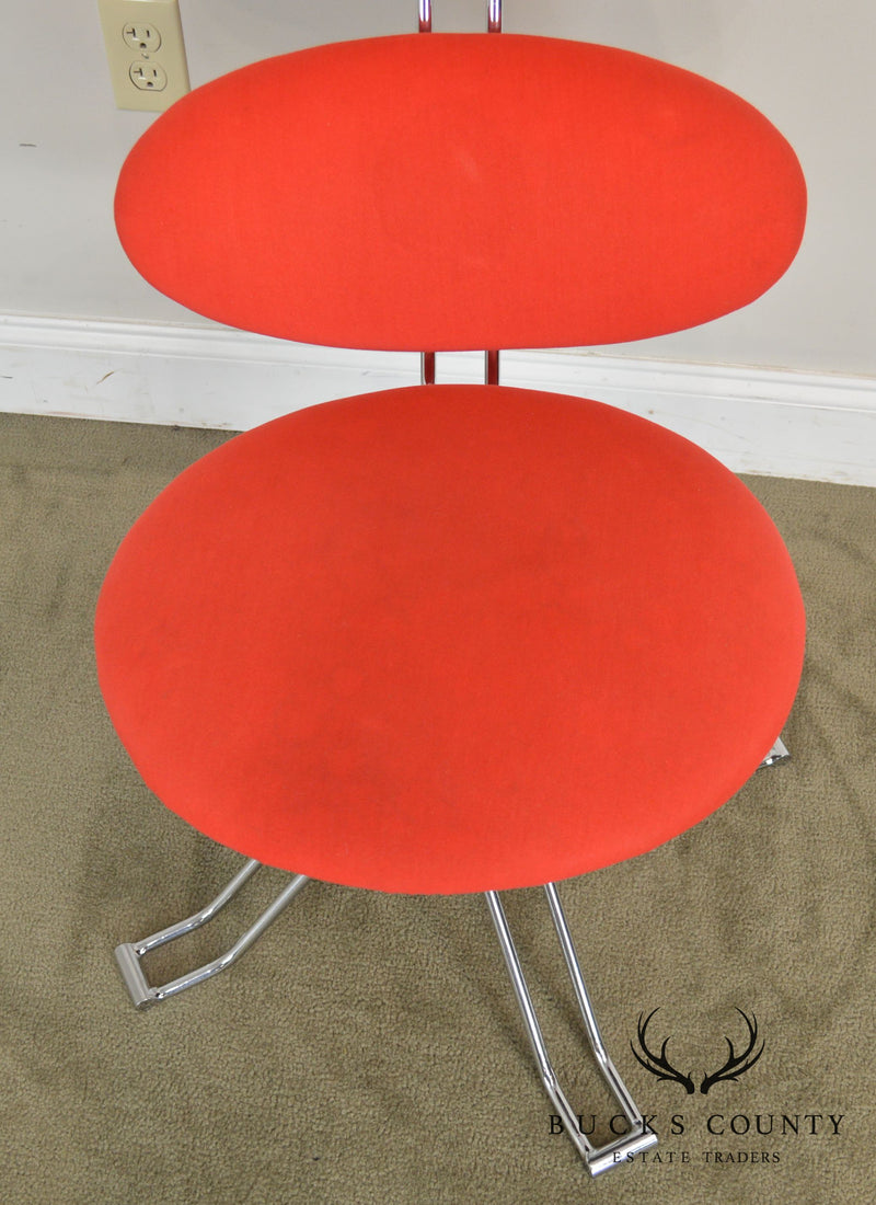 Mid Century Modern Corona Chair Chrome & Red Upholstery After Poul Volther