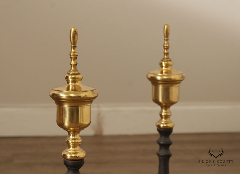Federal Style Brass and Cast Iron Pair of Andirons