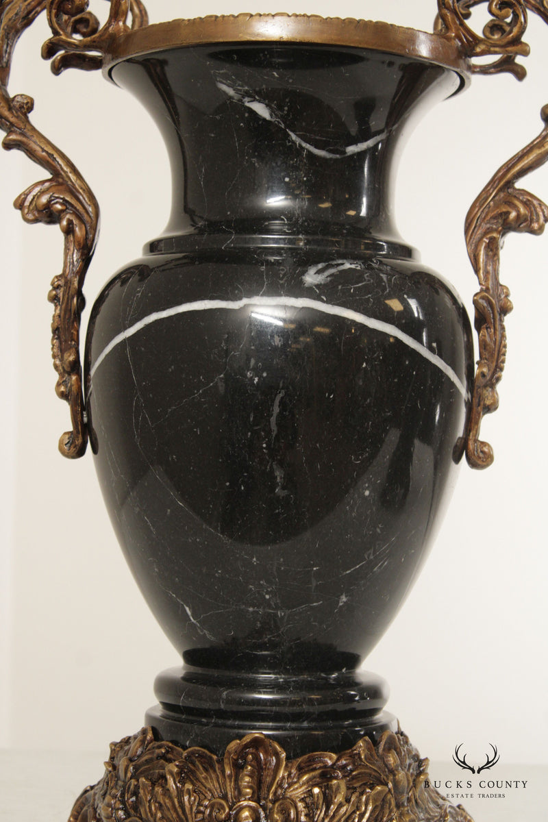 Maitland Smith Pair of Bronze Mounted Black Marble 'Gracie' Vases