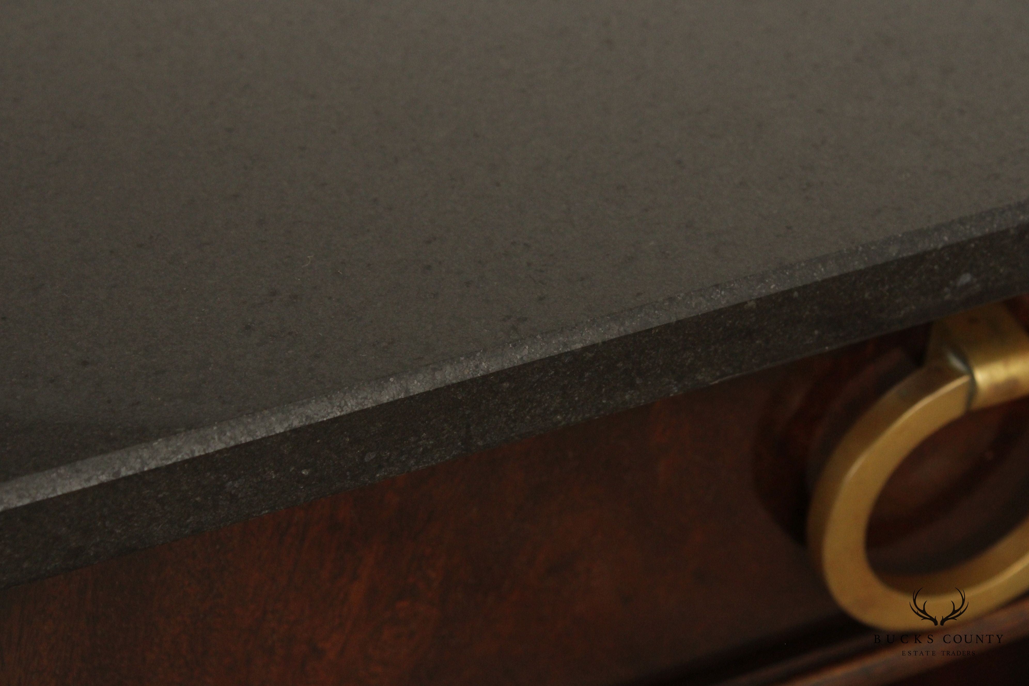 Mahogany Regency Style Granite Top Sideboard with Scroll Brackets