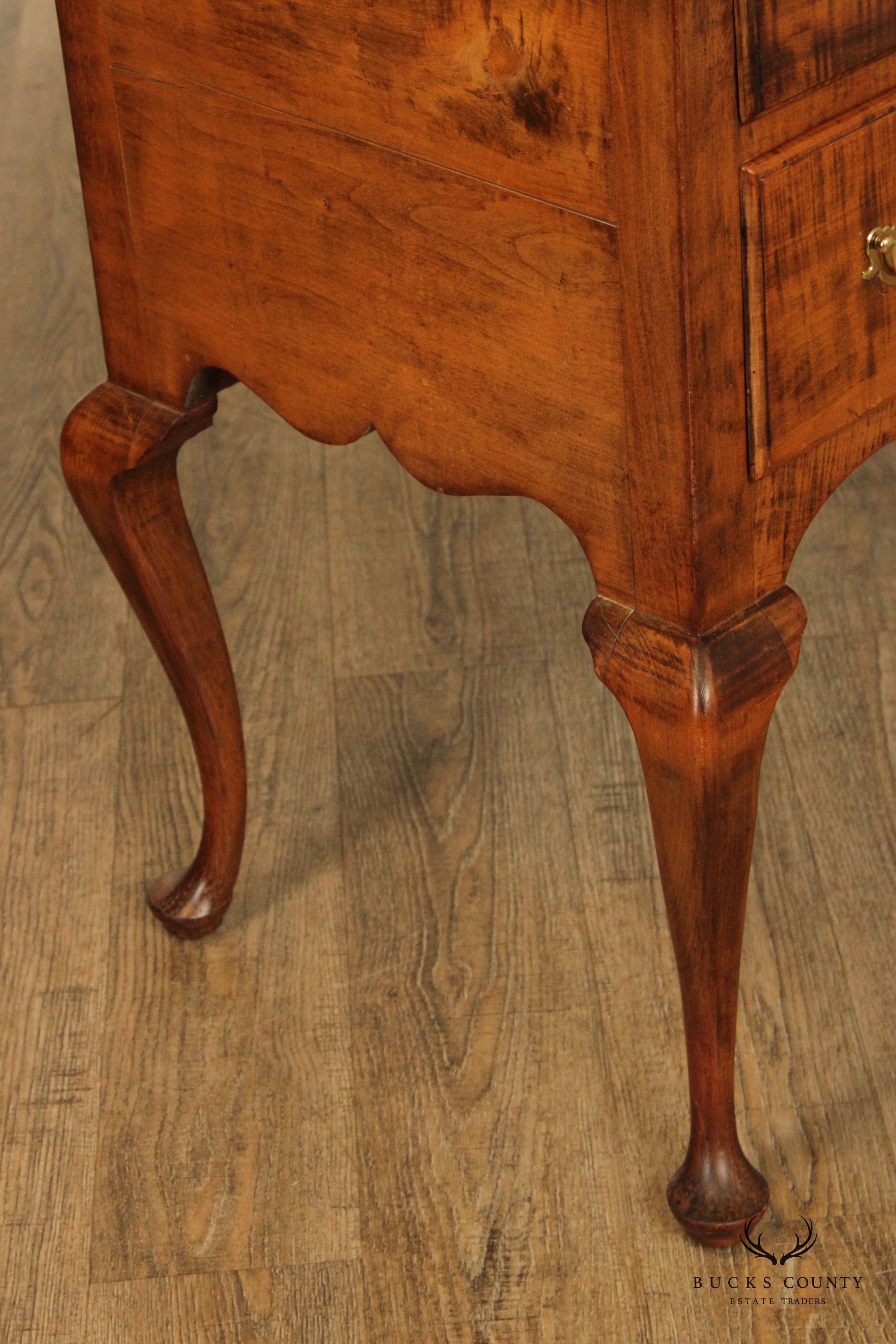 Hand Crafted Queen Anne Style Tiger Maple Lowboy