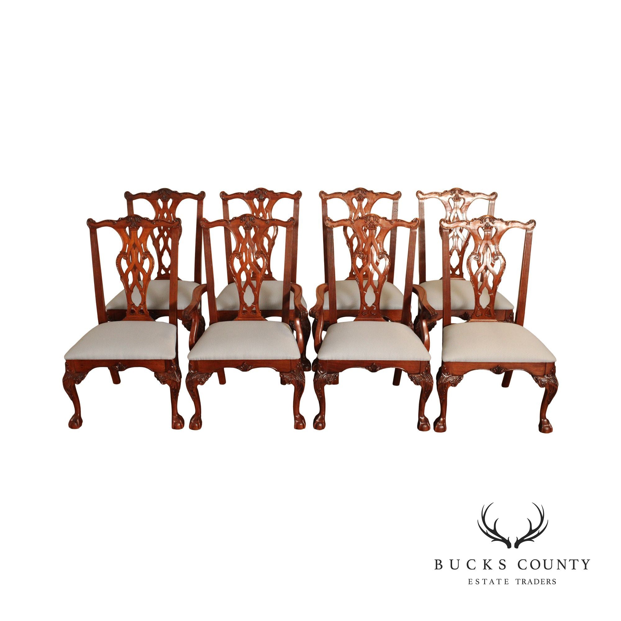 Stanley Chippendale Style Set of Eight Mahogany Ball and Claw Dining Chairs