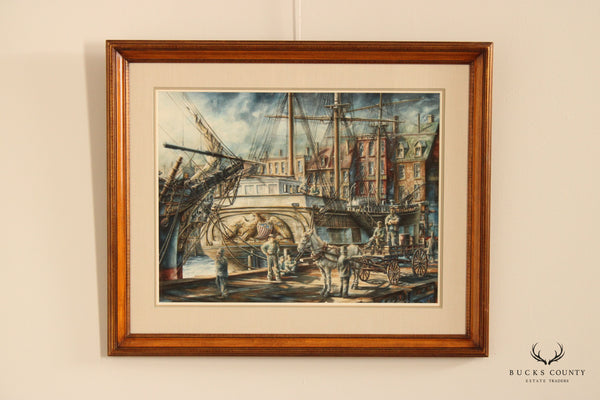 Keith Miller 1970s Ship Loading Docks Fine Art Print, Custom Framed