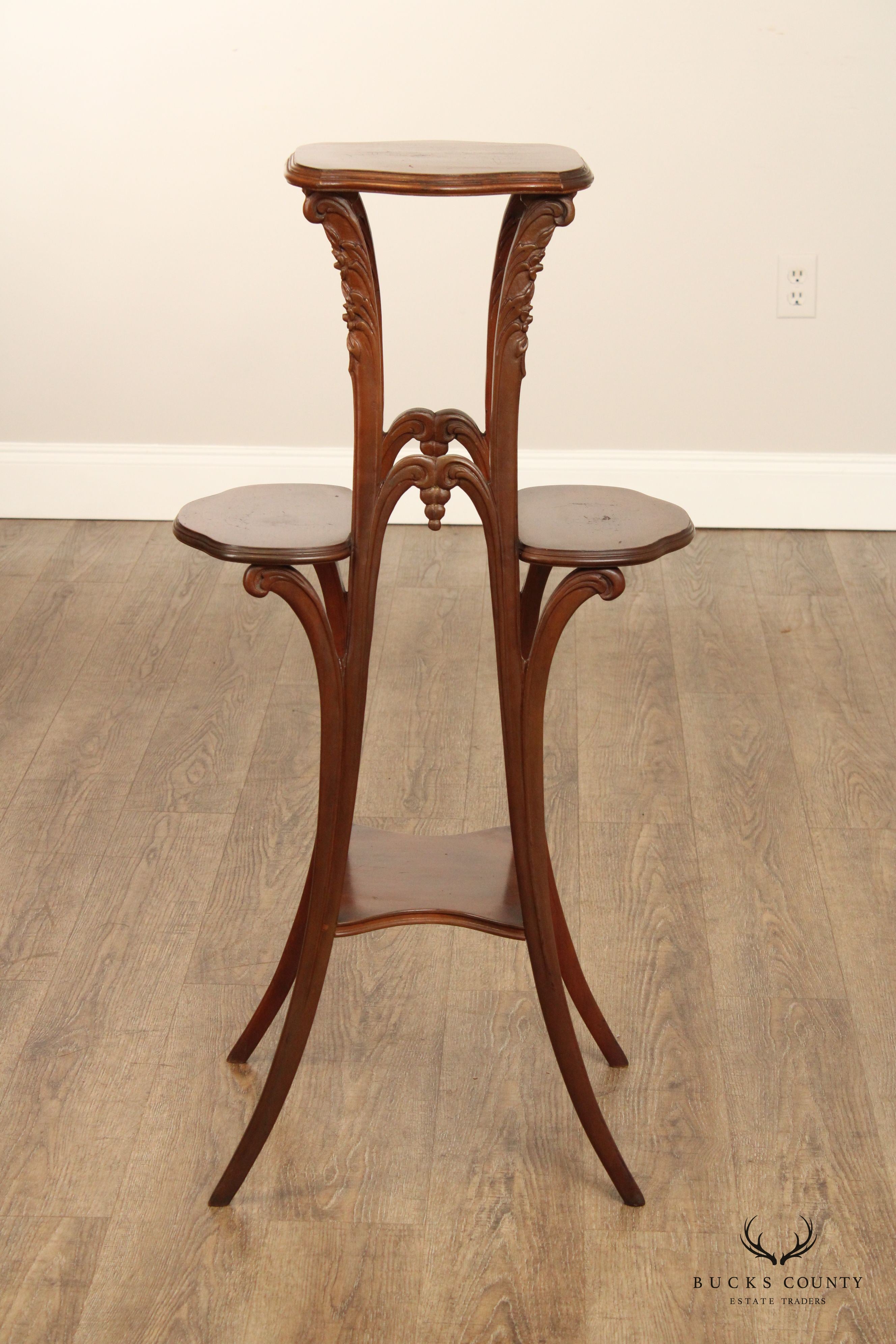 French Art Nouveau Mahogany Tiered Plant Stand