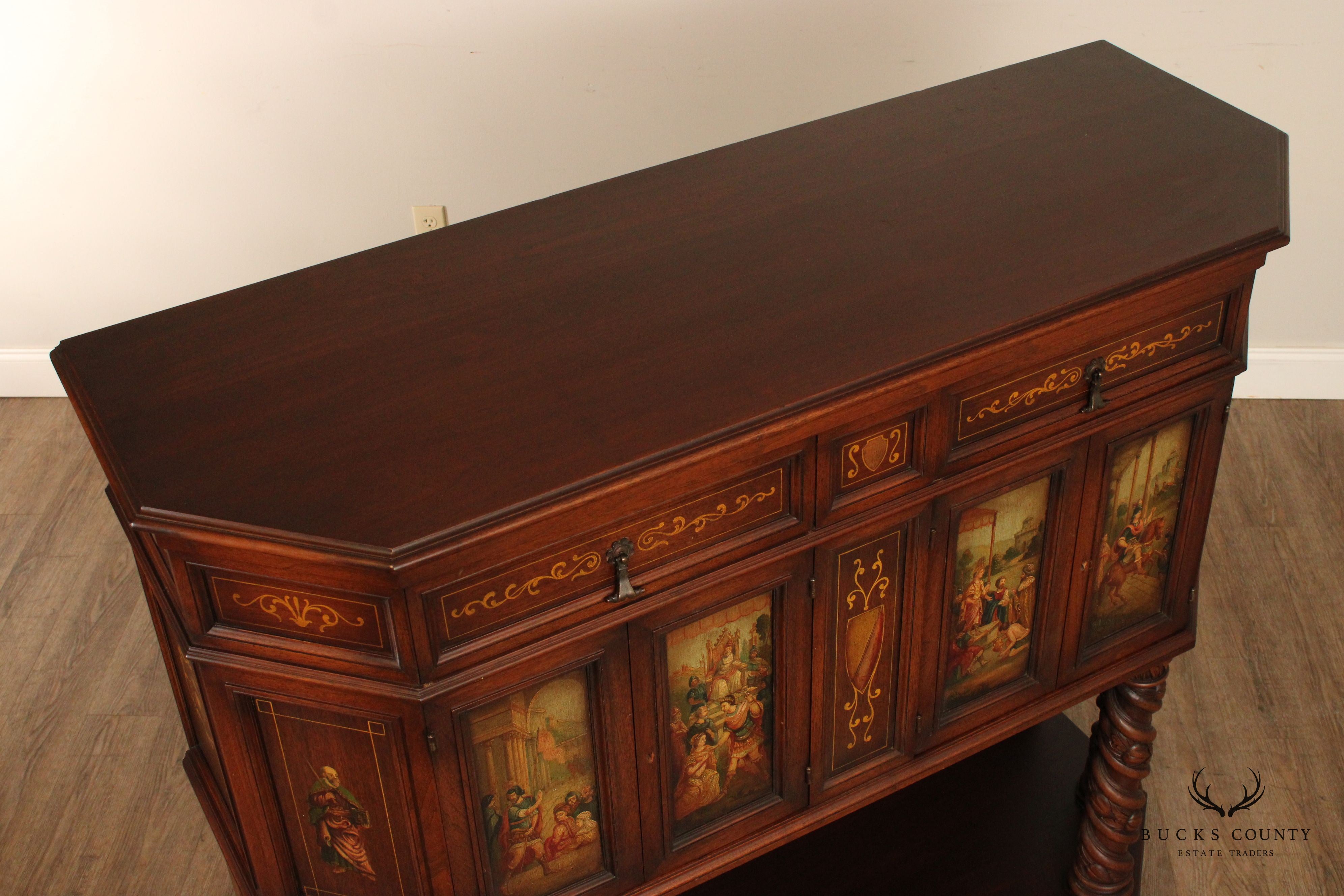 Renaissance Revival Style Polychrome Painted Walnut Court Cabinet