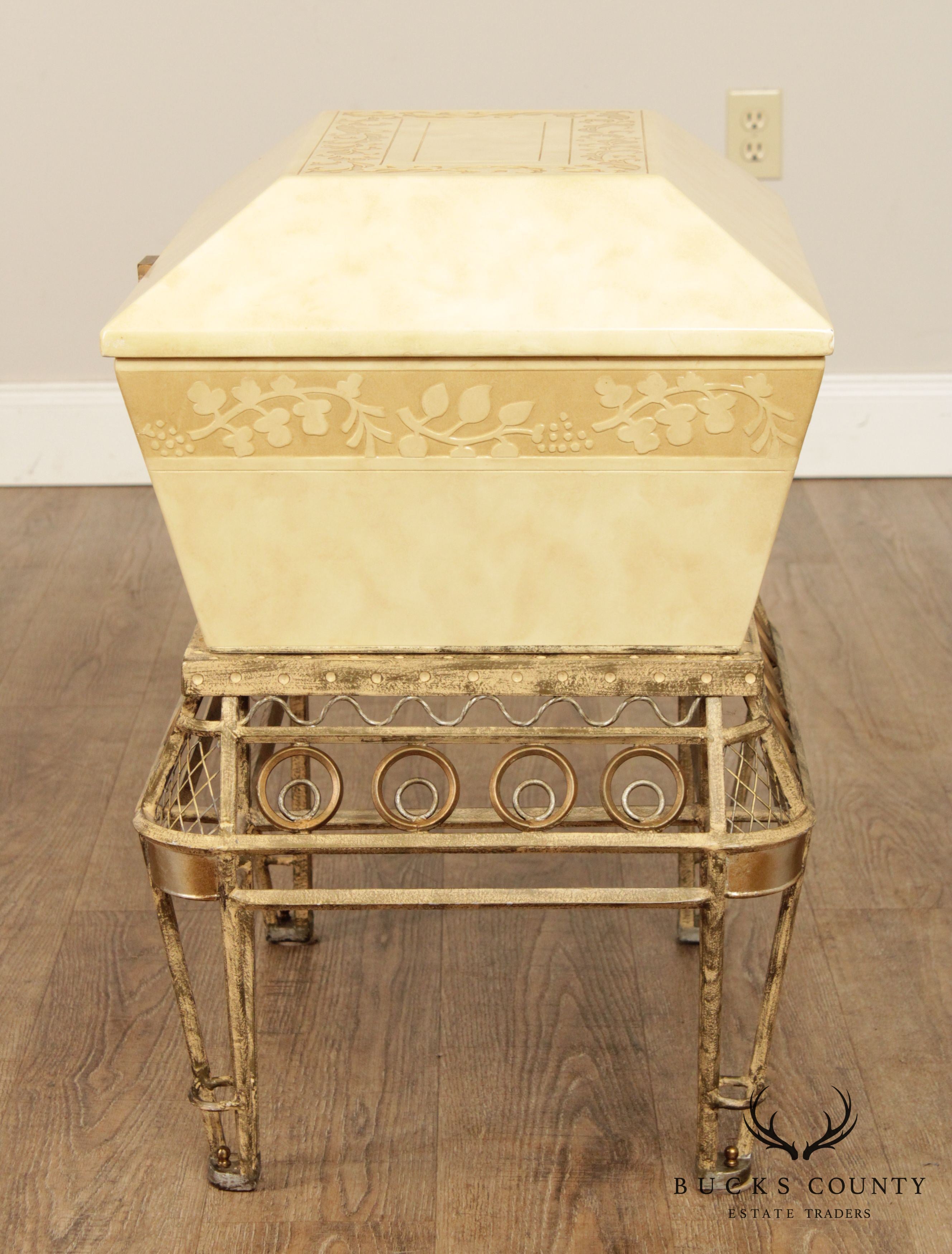 Contemporary Hollywood Regency Style Jewelry Casket on Wrought Iron Stand