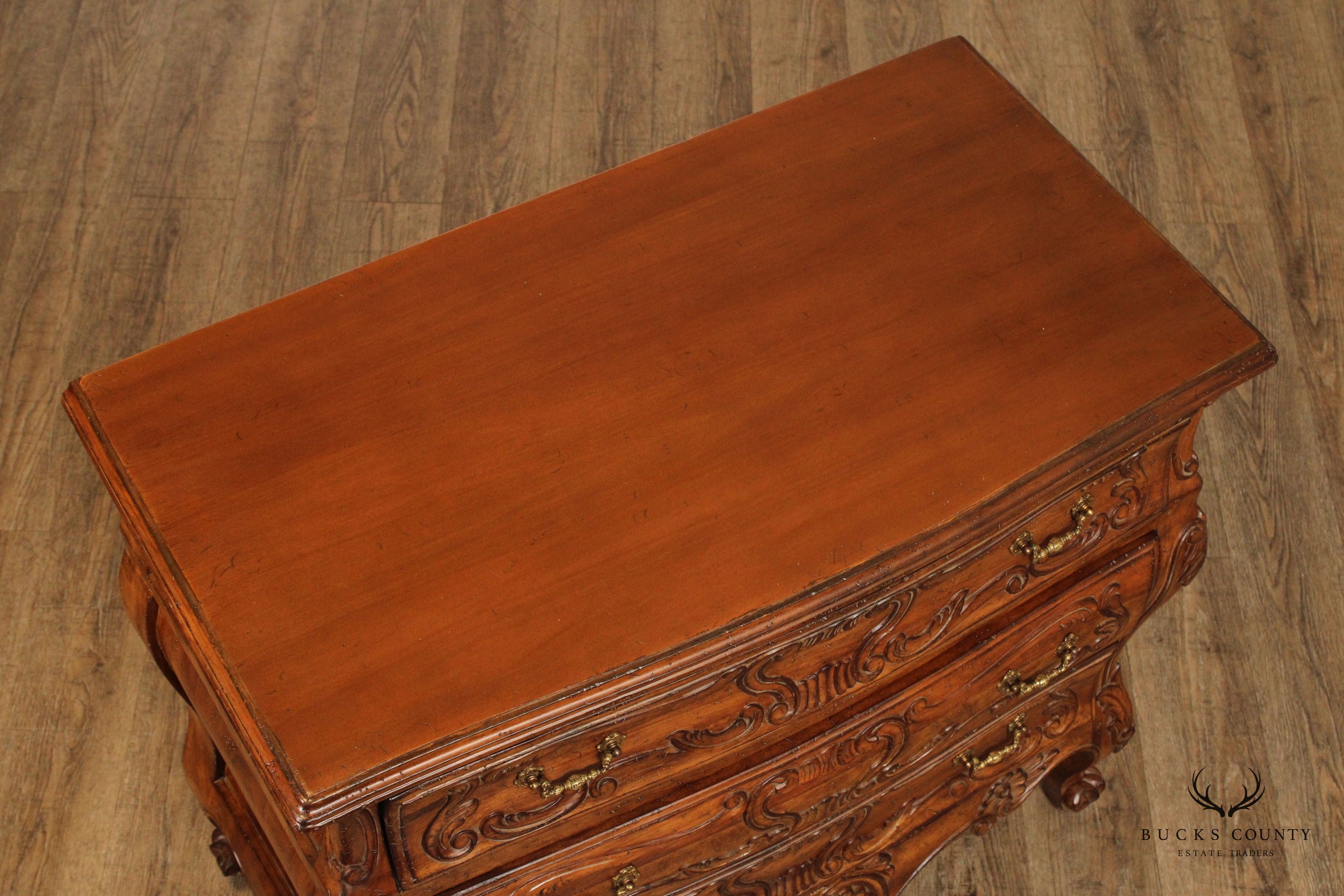 Italian Rococo Carved Walnut Vintage Bombe Chest of Drawers