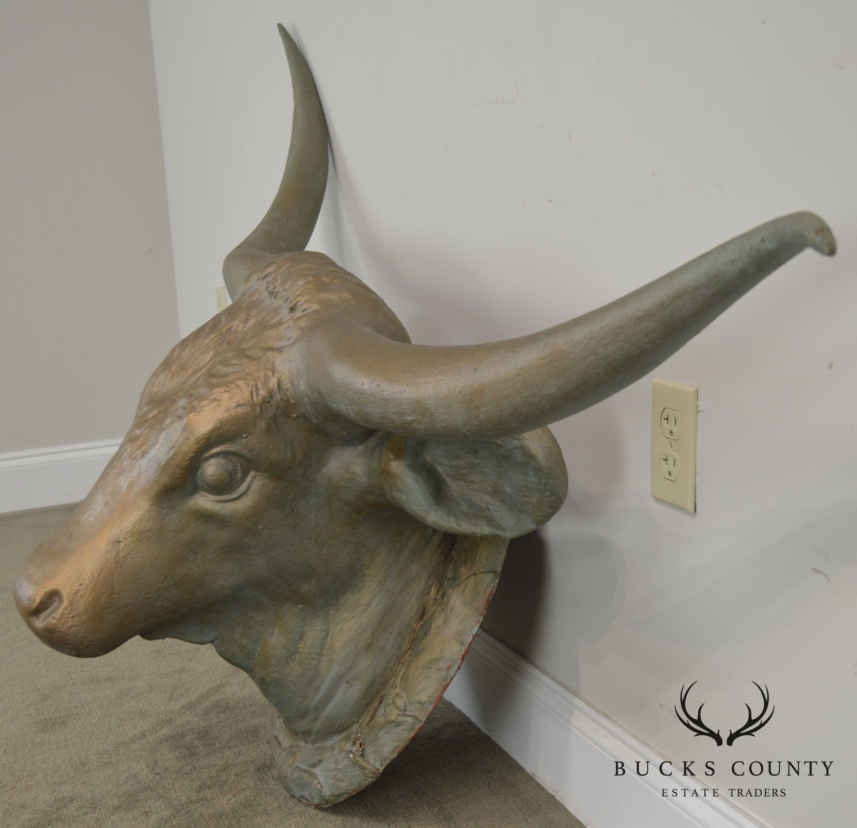 1960's Vintage Life Size Fiberglass Bull Head Wall Mount