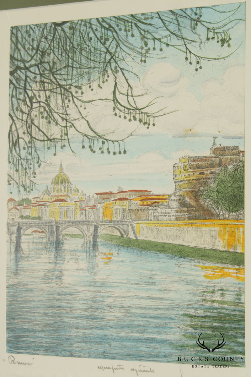 Bela Sziklay Colored Etching St Vincent Italy
