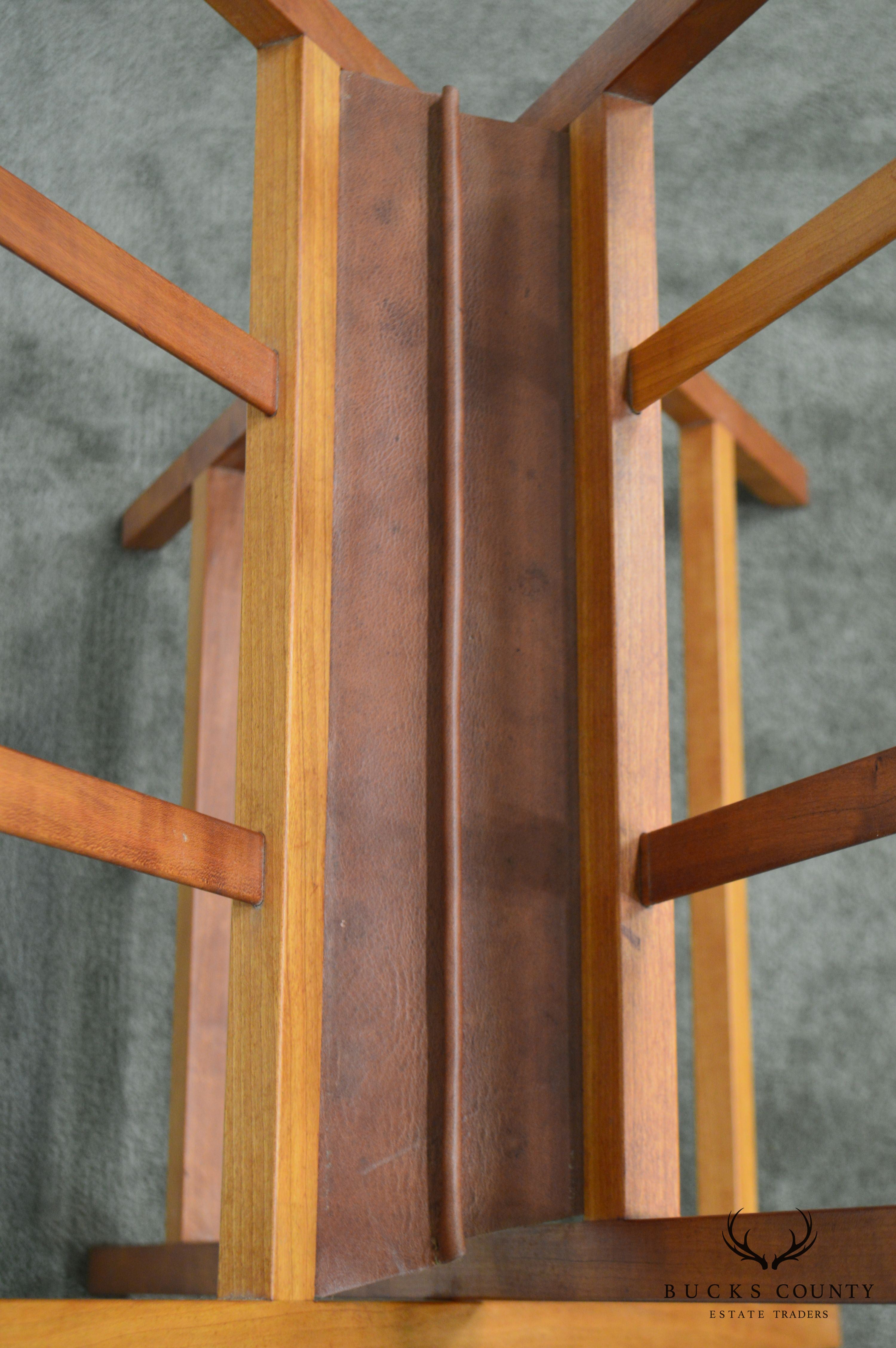 Danish Modern Style Pair Teak & Leather Folding Stands