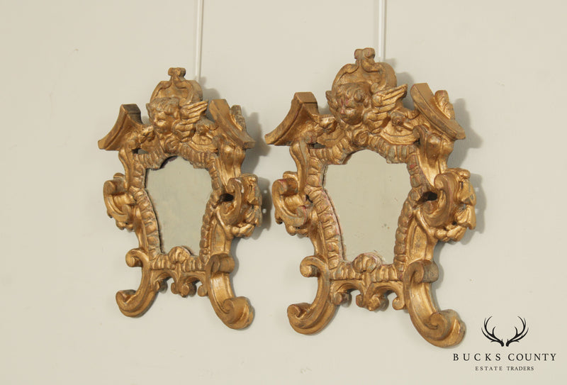 Italian Renaissance Style Carved Giltwood Pair Wall Mirrors