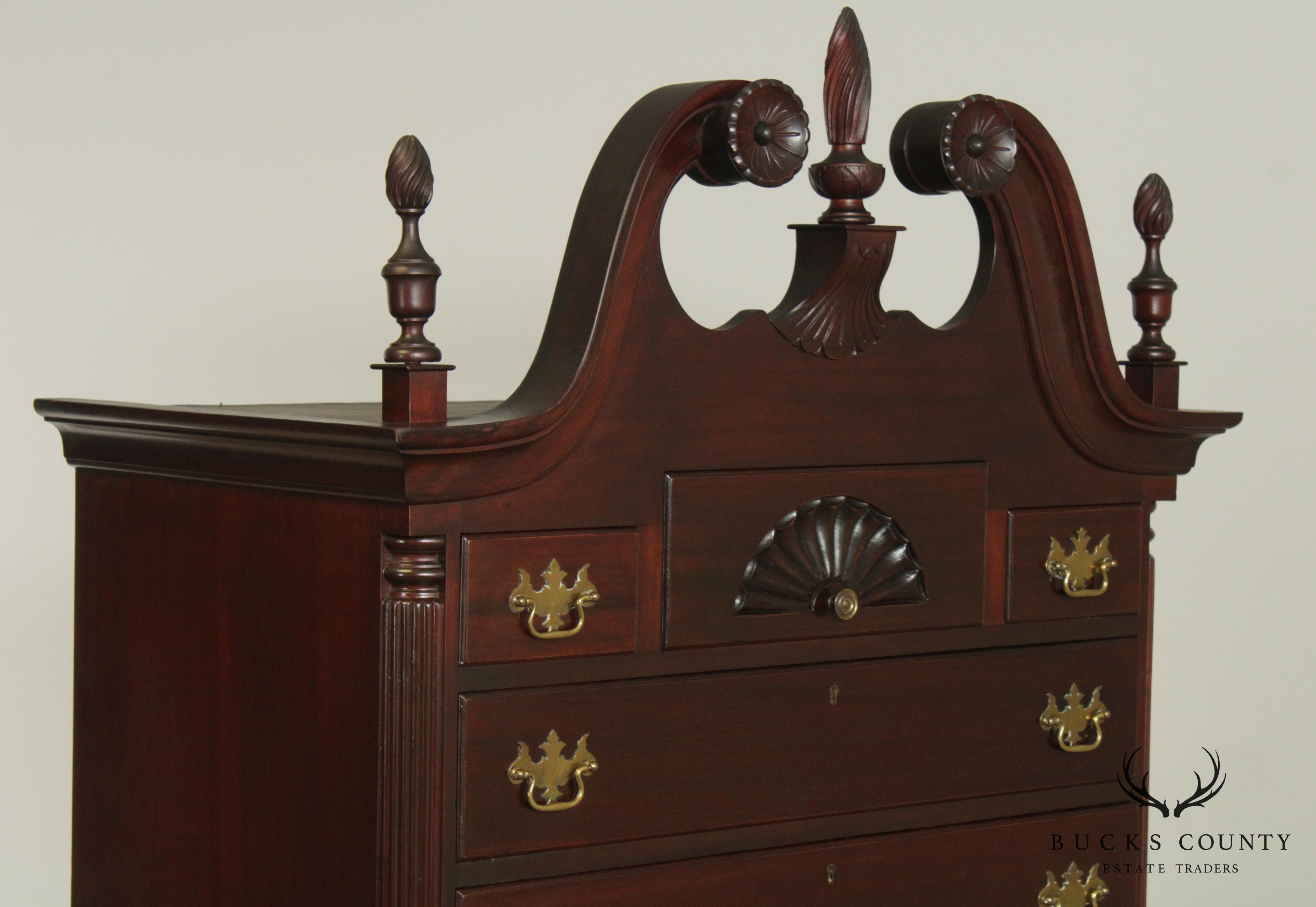 Charak 1930's Chippendale Style Hand Crafted Solid Mahogany Highboy