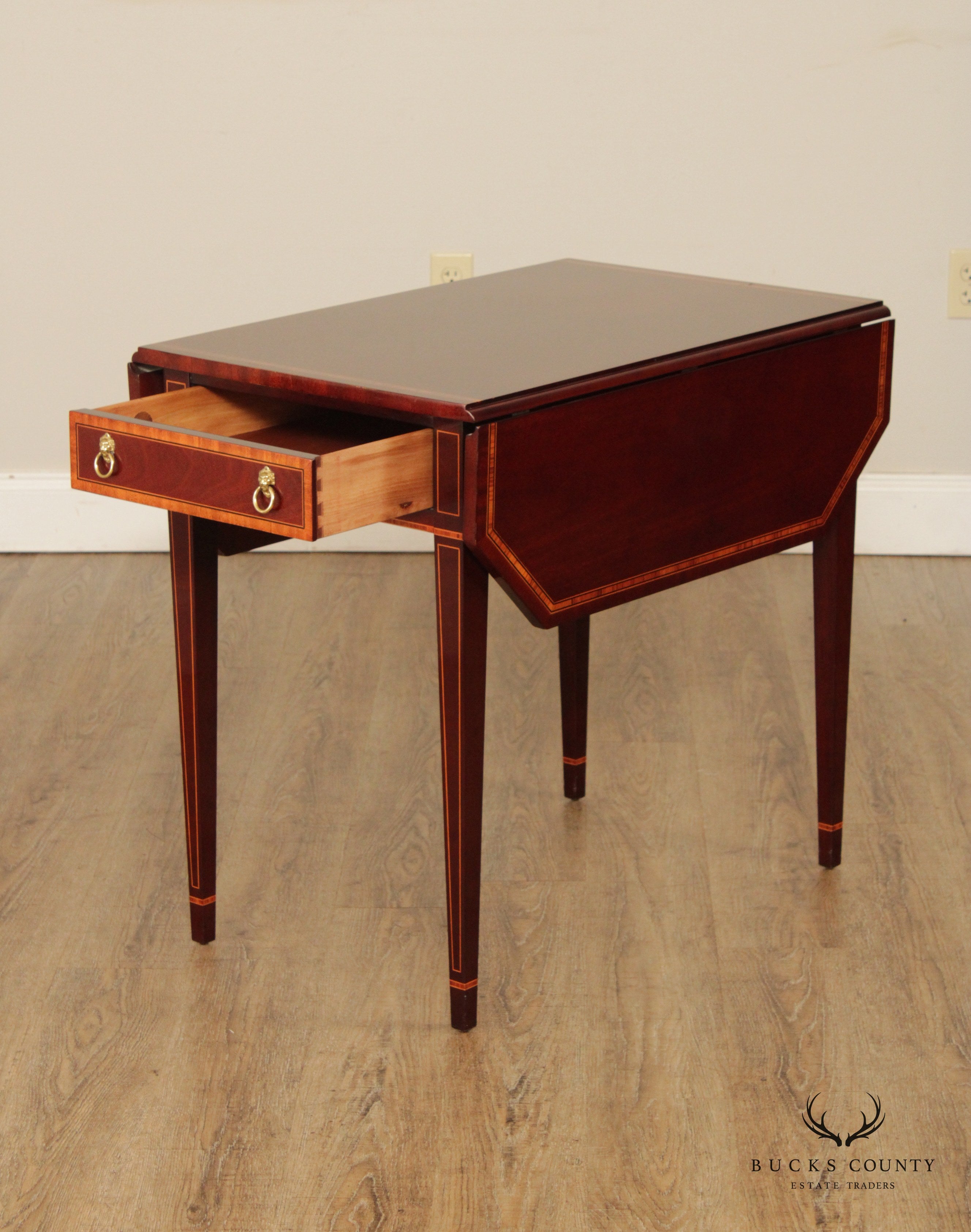 Kindel Federal Style Inlaid Mahogany Drop Leaf Pembroke Side Table