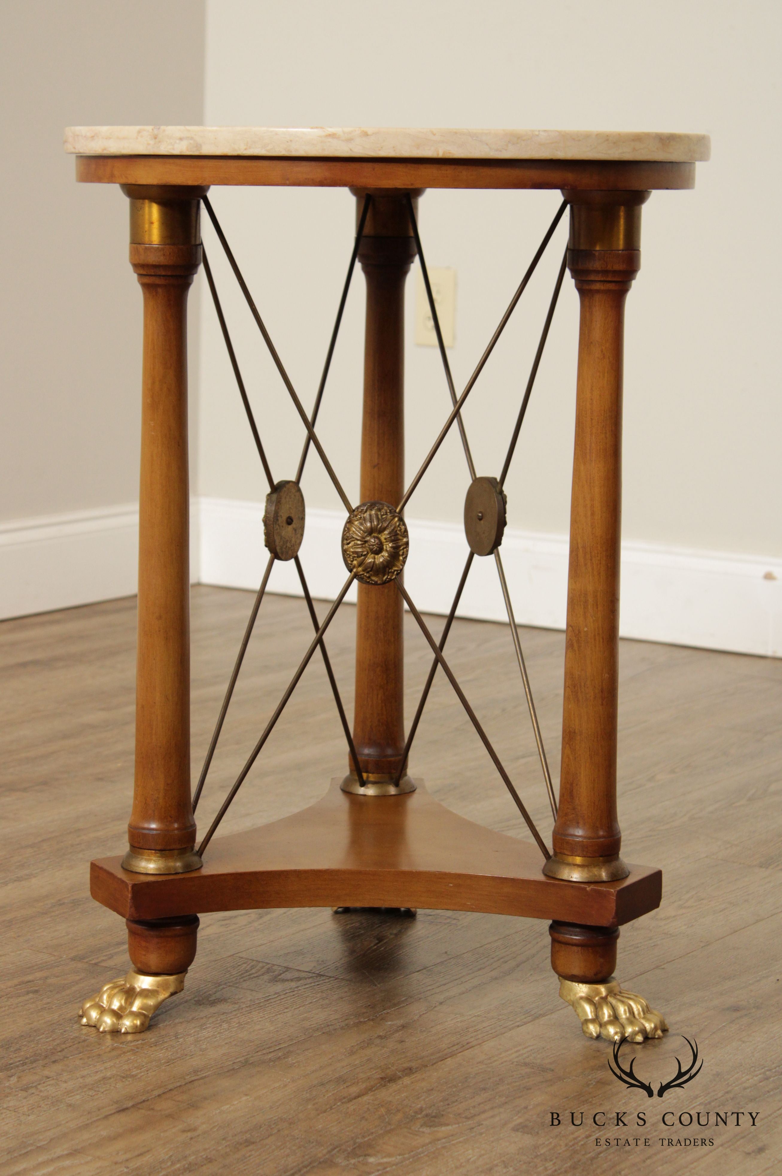 Neo Classical Style Vintage Round Marble Top Brass Footed Side Table