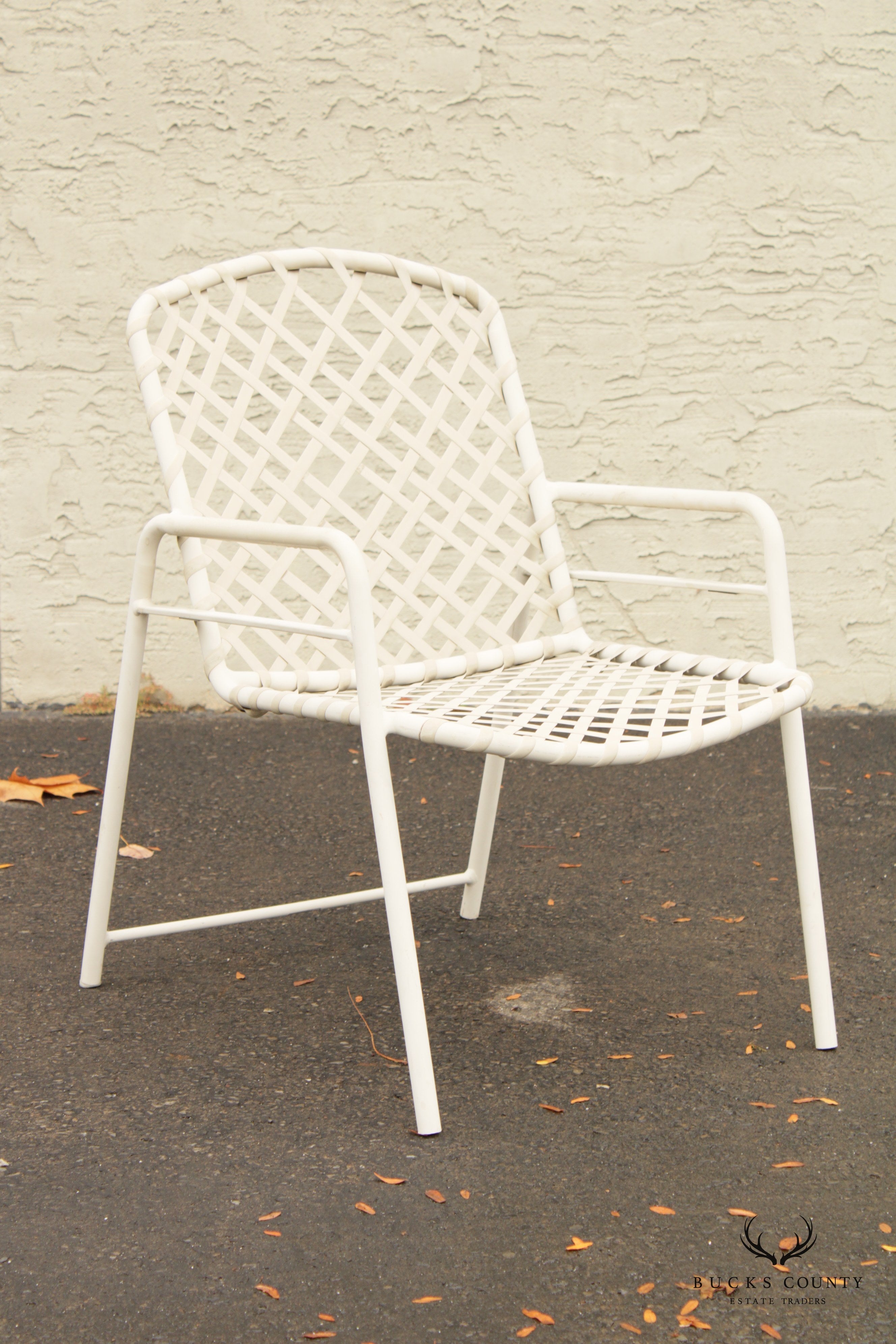 Mid Century Modern Set of Four Aluminum and Vinyl Outdoor Patio Armchairs