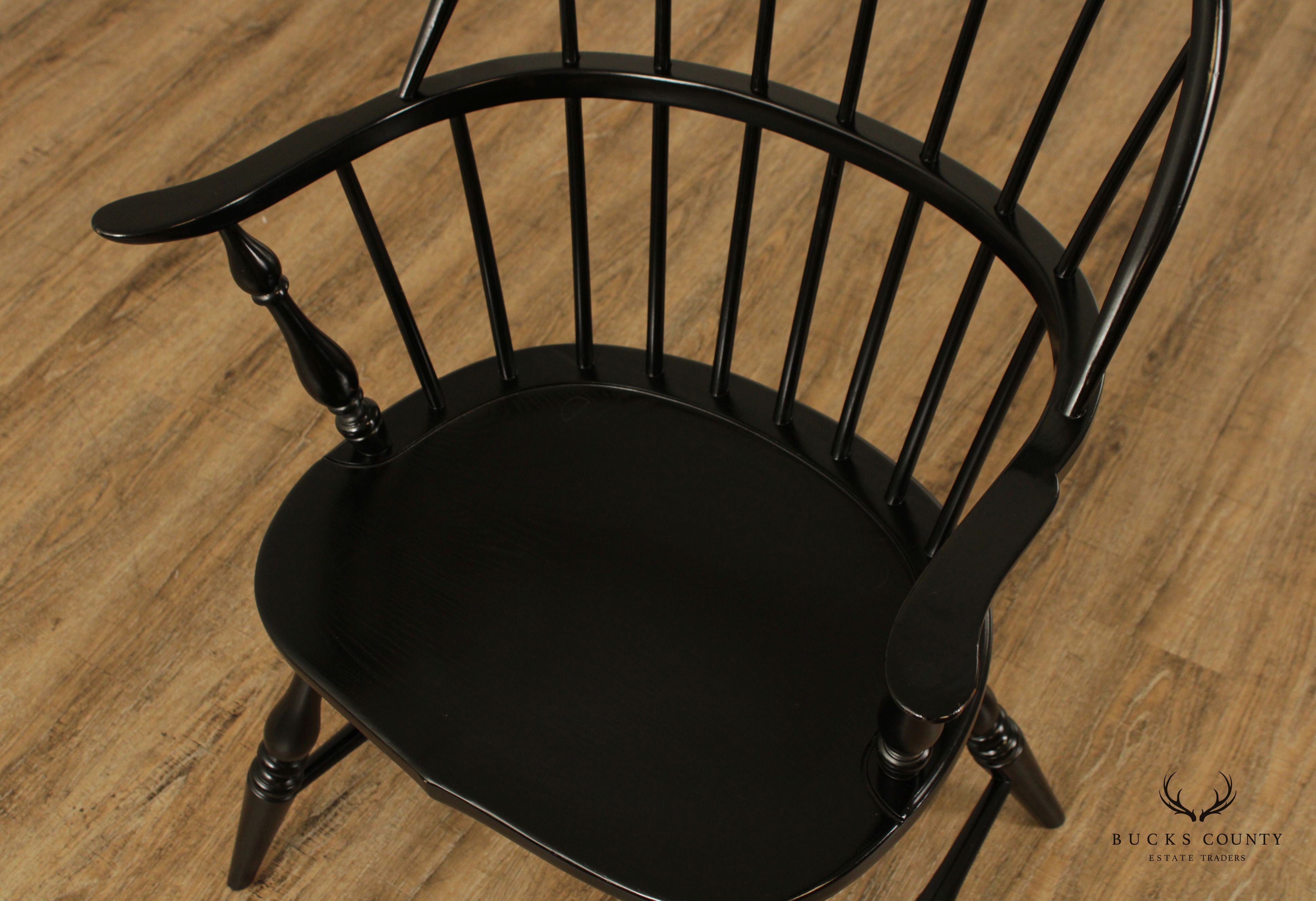 Duckloe & Bros Vintage Colonial Style Black Painted Windsor Armchair