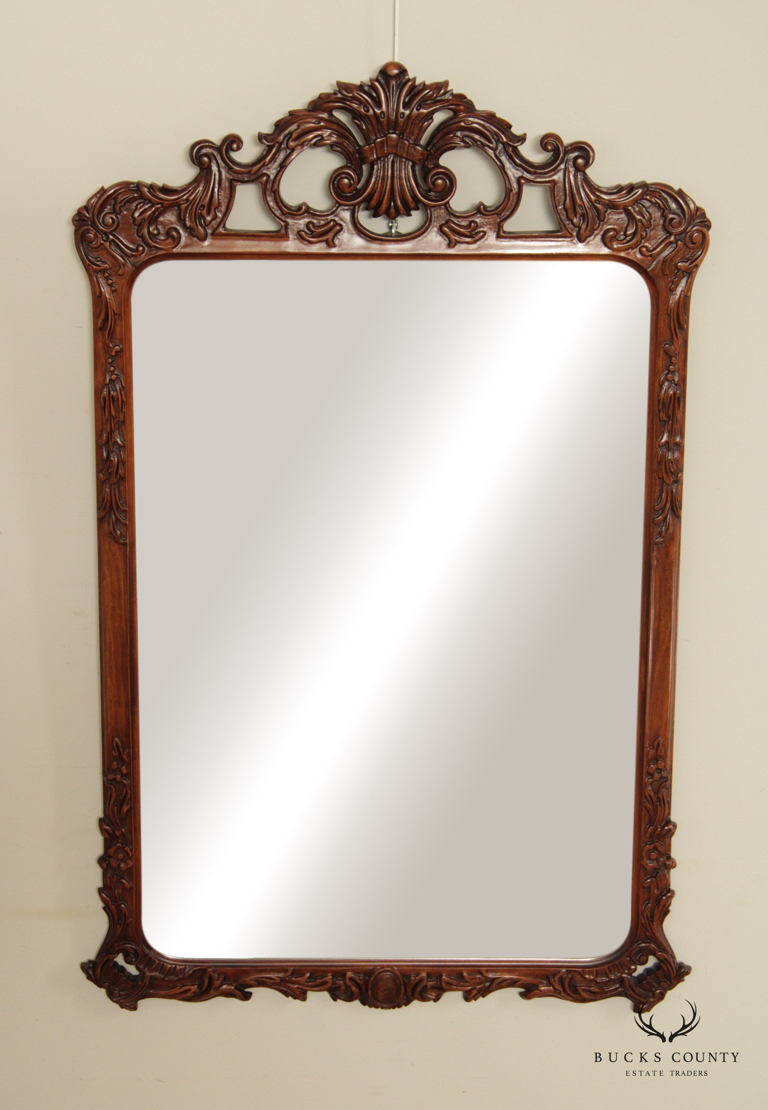 1940s Vintage French Style Carved Mahogany Wall Mirror (A)