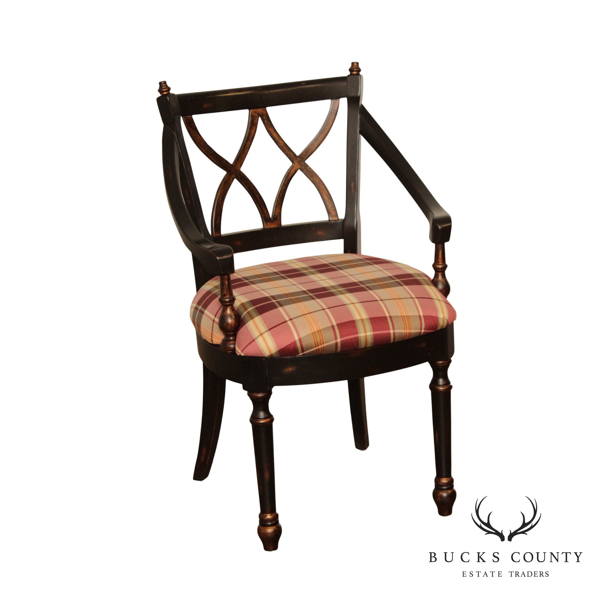 Regency Style Black Gilt Painted Arm Chair