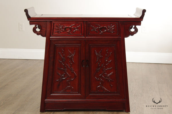 Chinese Carved Rosewood Alter Console Cabinet